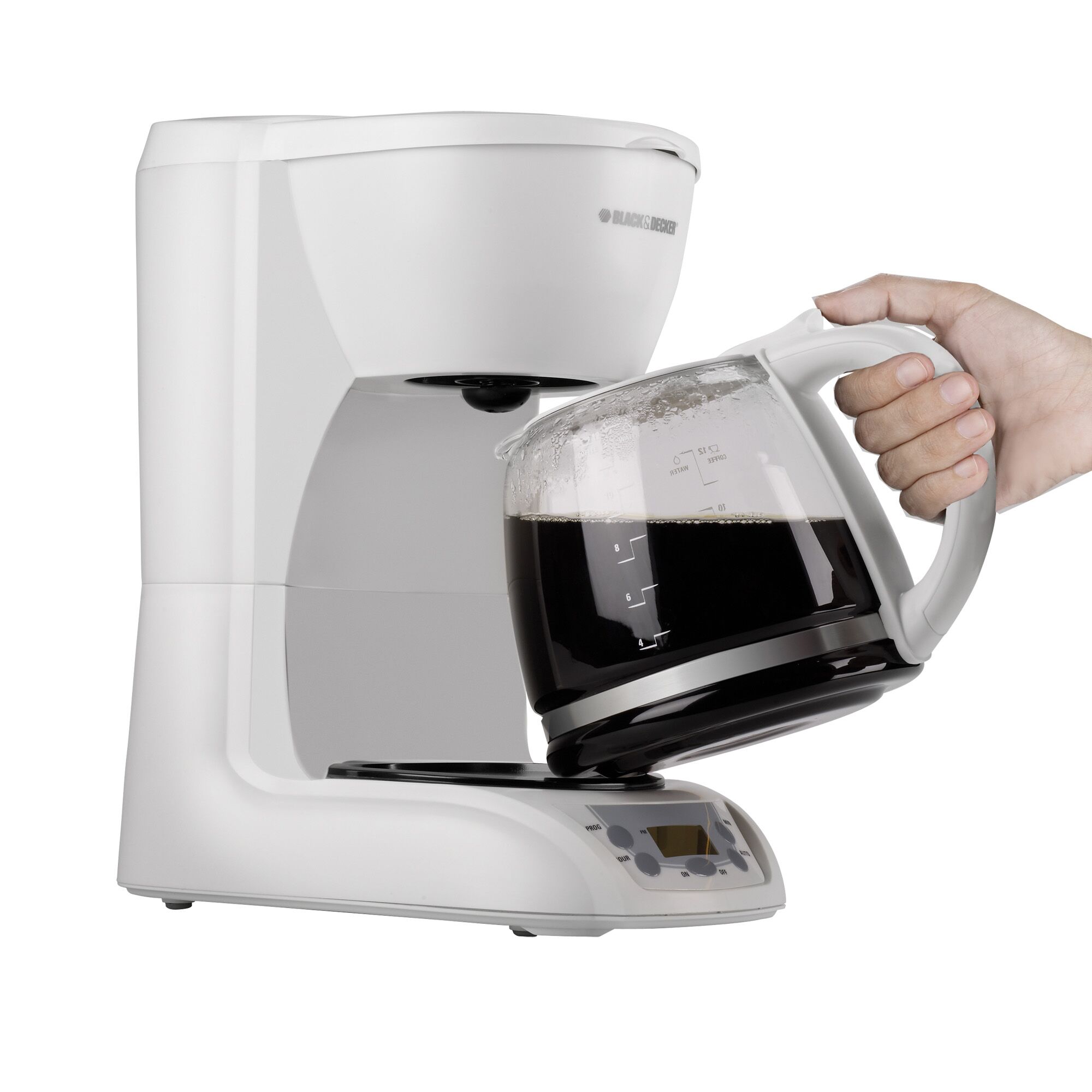 Profile of 12 cup programmable coffee maker.