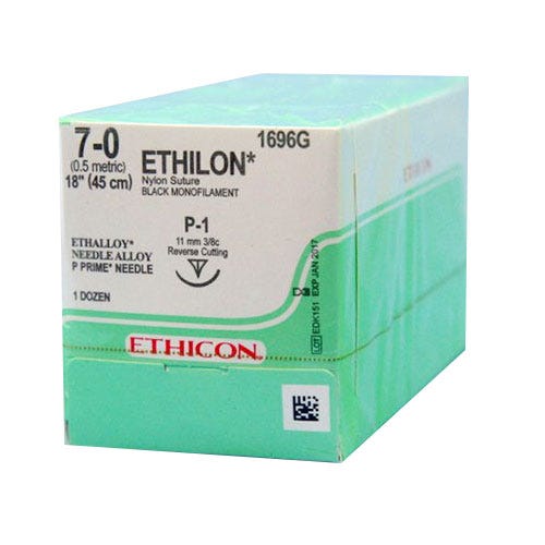 ETHILON® Nylon Black Monofilament Suture, 7-0, P-1, Precision Point-Reverse Cutting, 18" - 12/Box