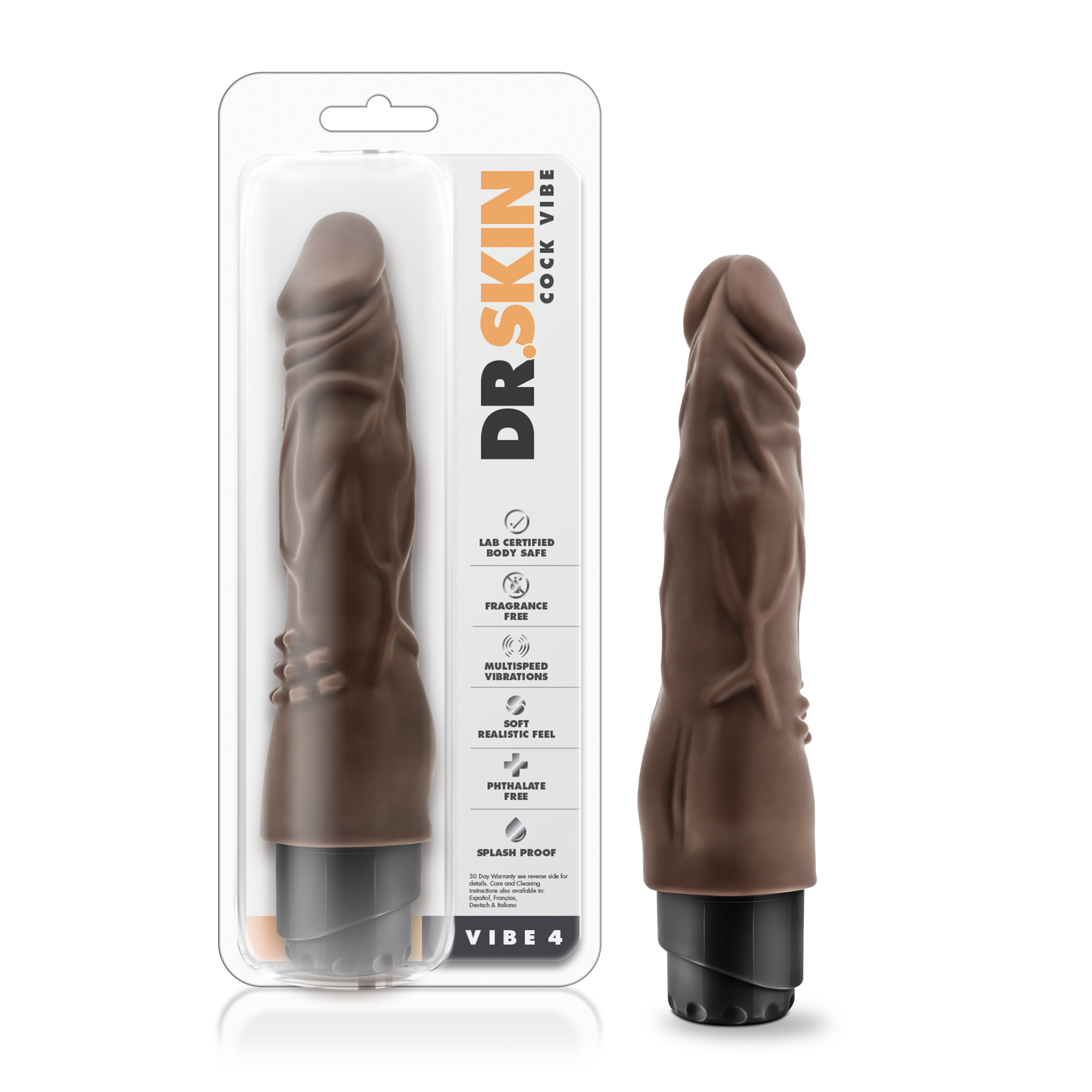 Blush Dr. Skin Cock Vibe 4 Realistic Chocolate 8-Inch Long Vibrating Dildo