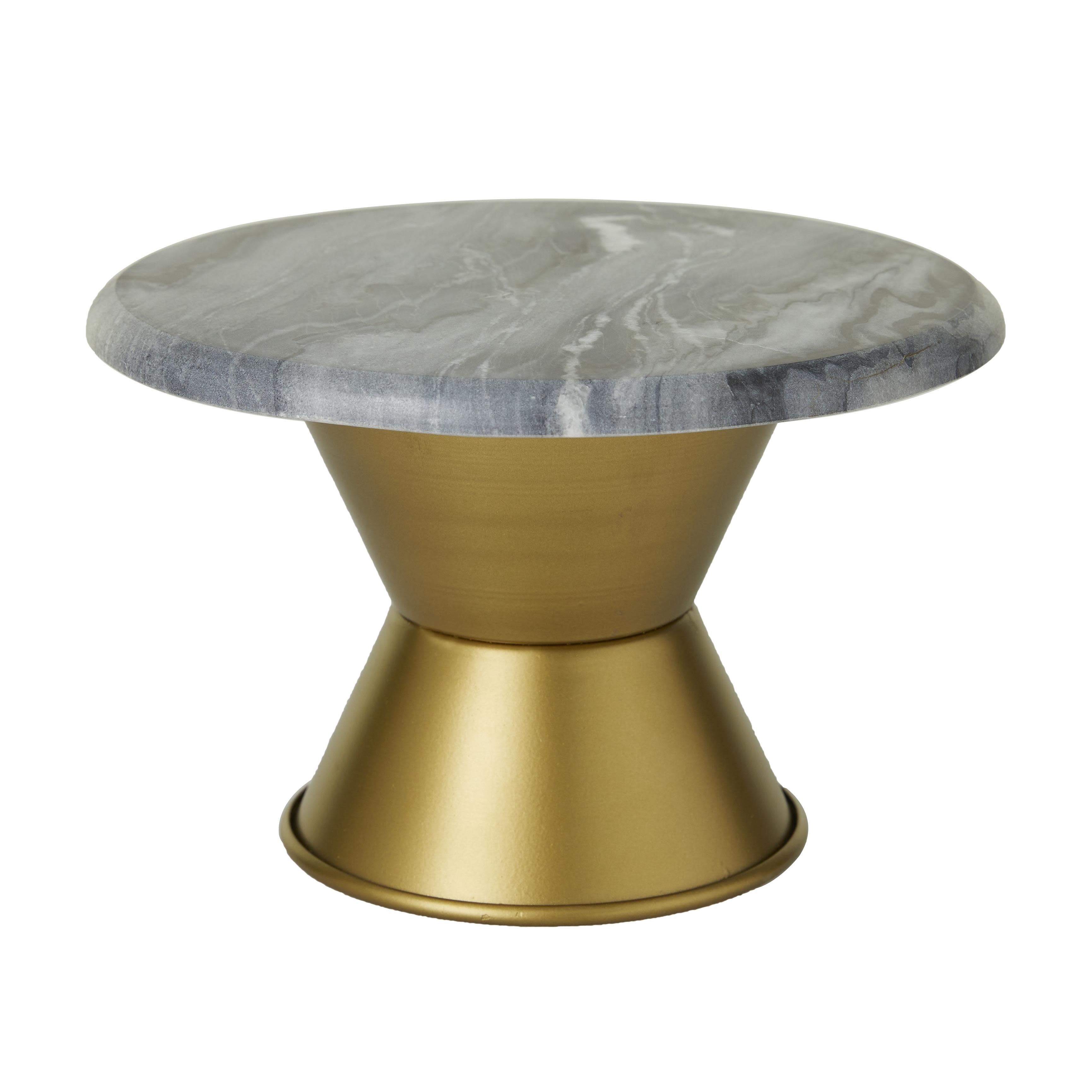 ((4 PCS))CosmoLiving by Cosmopolitan Gray Ceramic  Decorative Cake Stand with Gold Base, 10\" x 10\" x 7\"