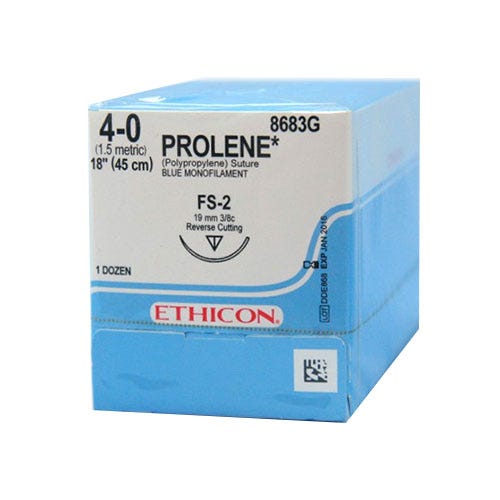PROLENE® Polypropylene Blue Monofilament Sutures, 4-0, FS-2, Reverse Cutting, 18" - 12/Box
