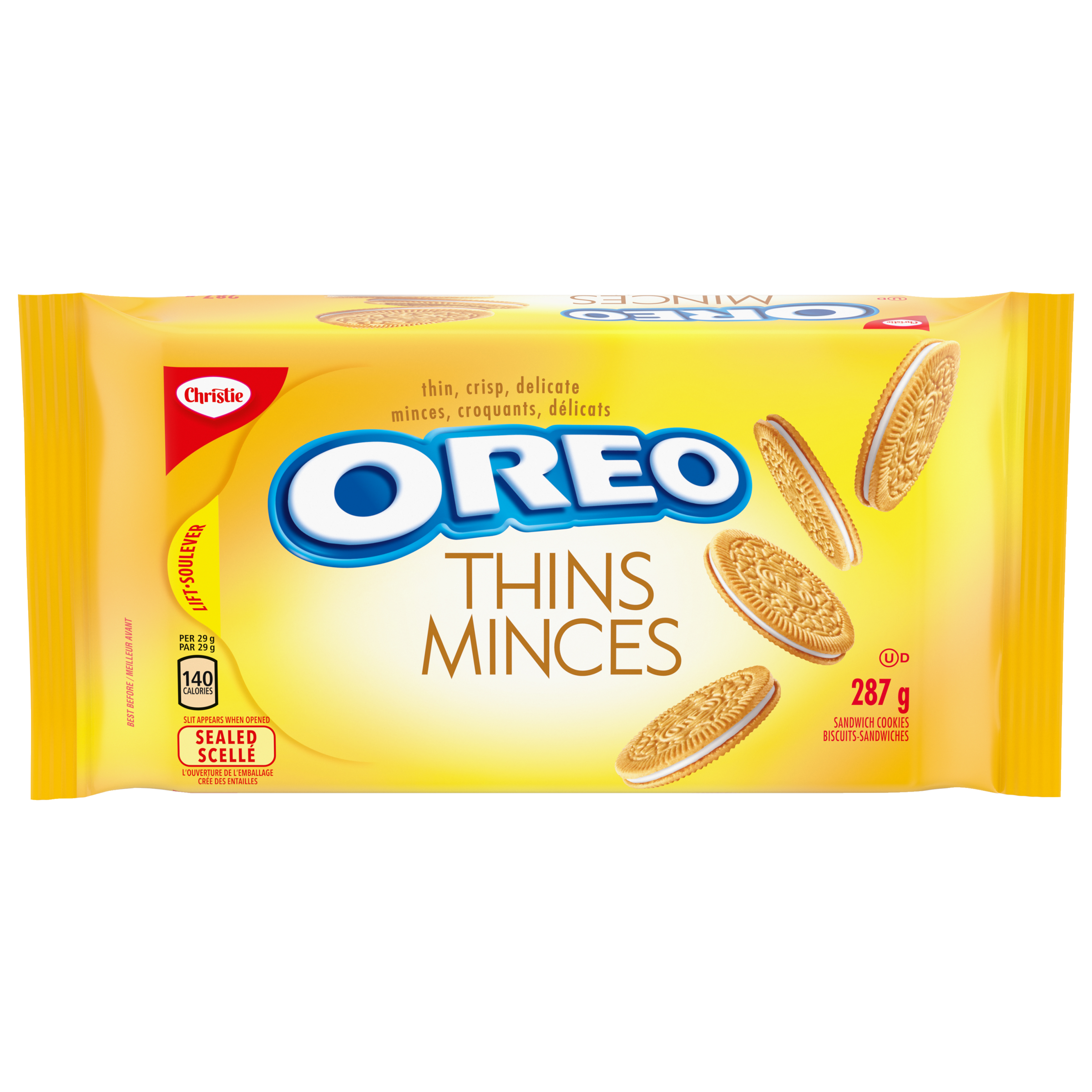 OREO Thins Golden Sandwich Cookies, 1 Resealable Pack (287g)-thumbnail-1