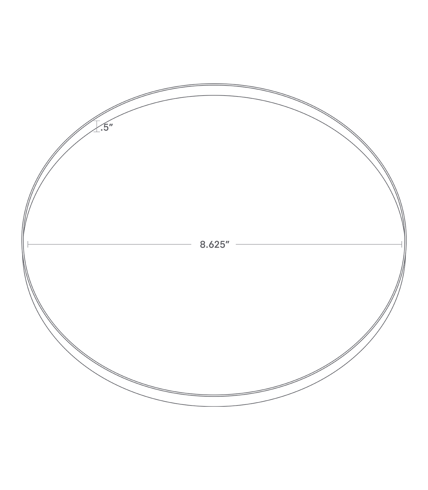 Dimenision image for Replacement Liner Ring for Trash Can - Steel + Wood - Roundon a white background showing total diameter of 8.625", thickness of 0.5".