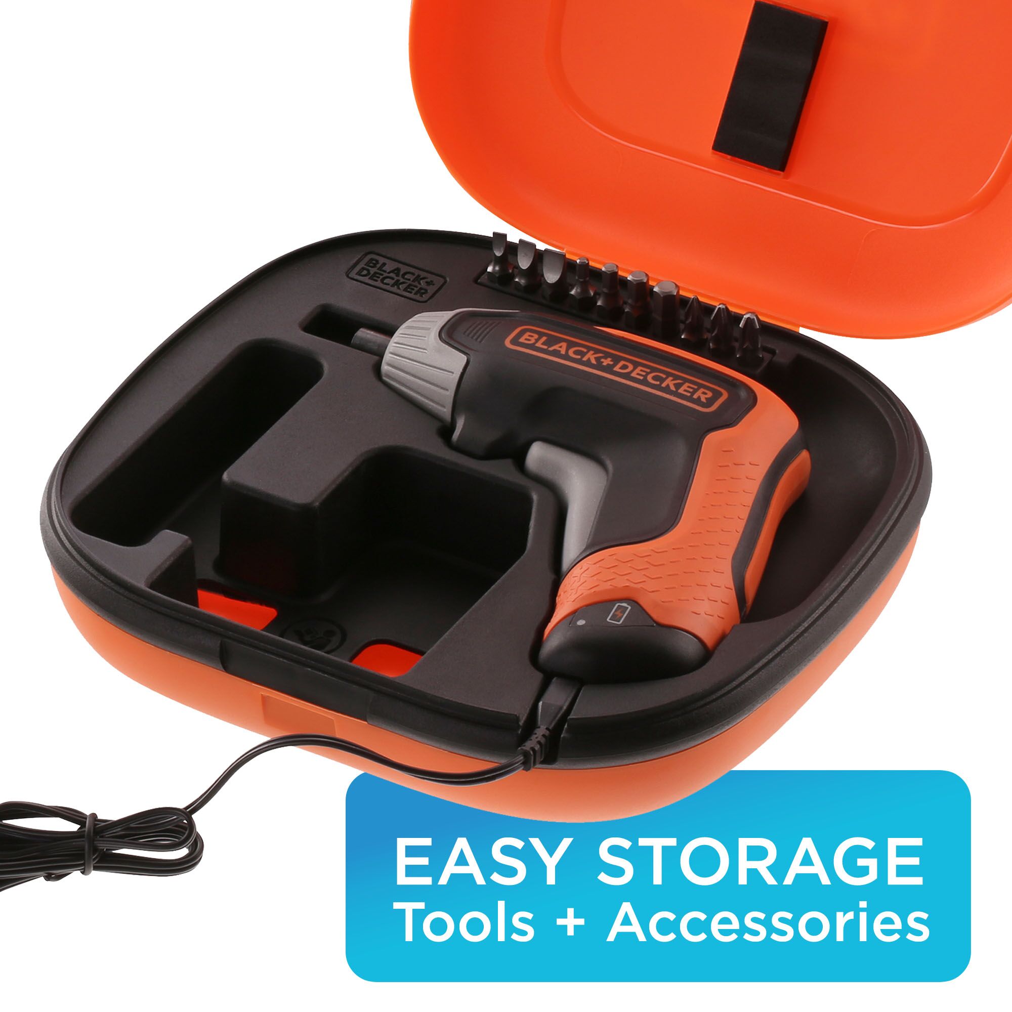 The BLACK+DECKER 4V Max Cordless Screwdriver has easy storage to fit tools and accessories