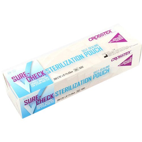 Sure-Check® Sterilization Pouches, Self-Sealing, 2.75" x 9", Clear Film - 200/Box