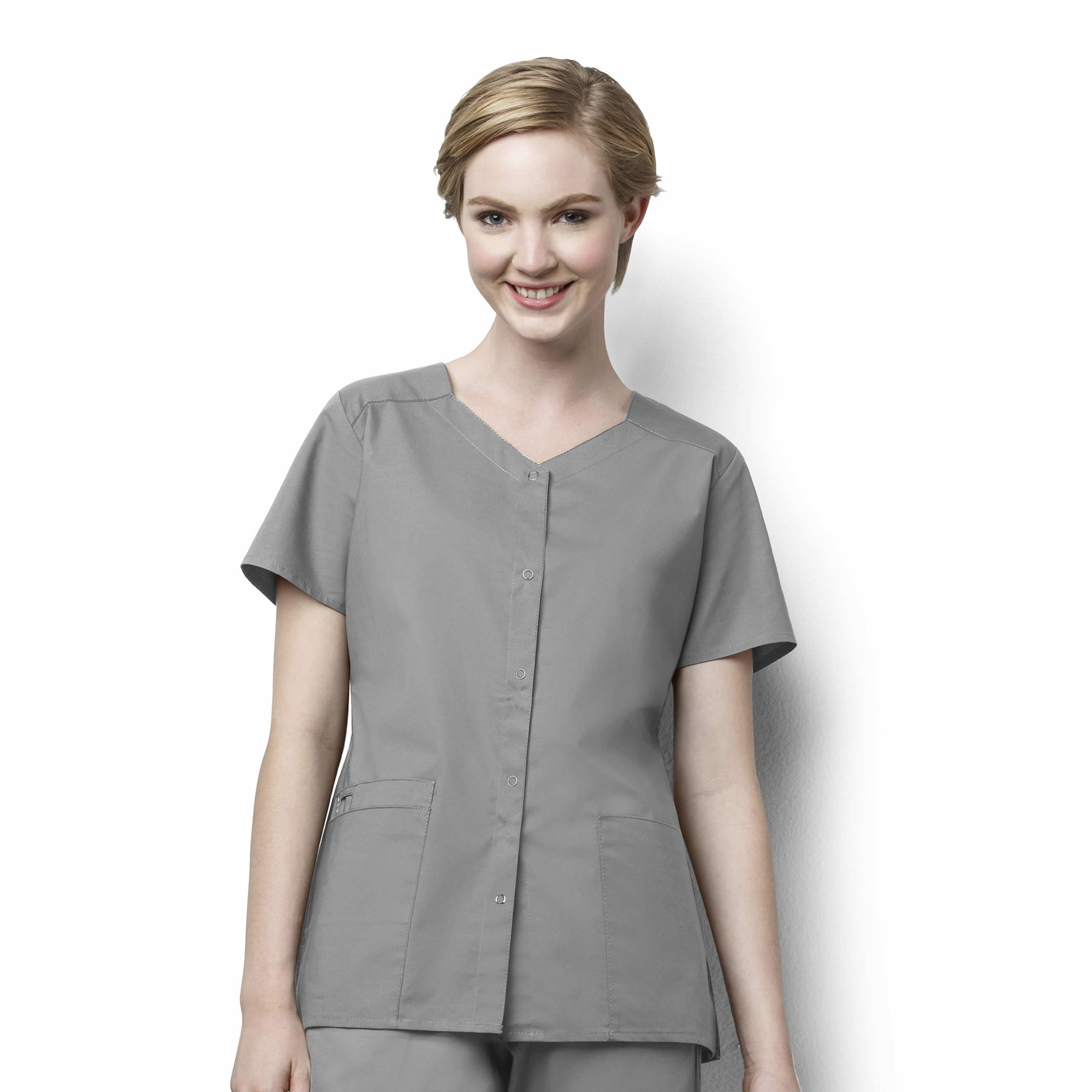 WonderWORK Women&#39;s Short Sleeve Snap Front Scrub Top-Wonder Wink