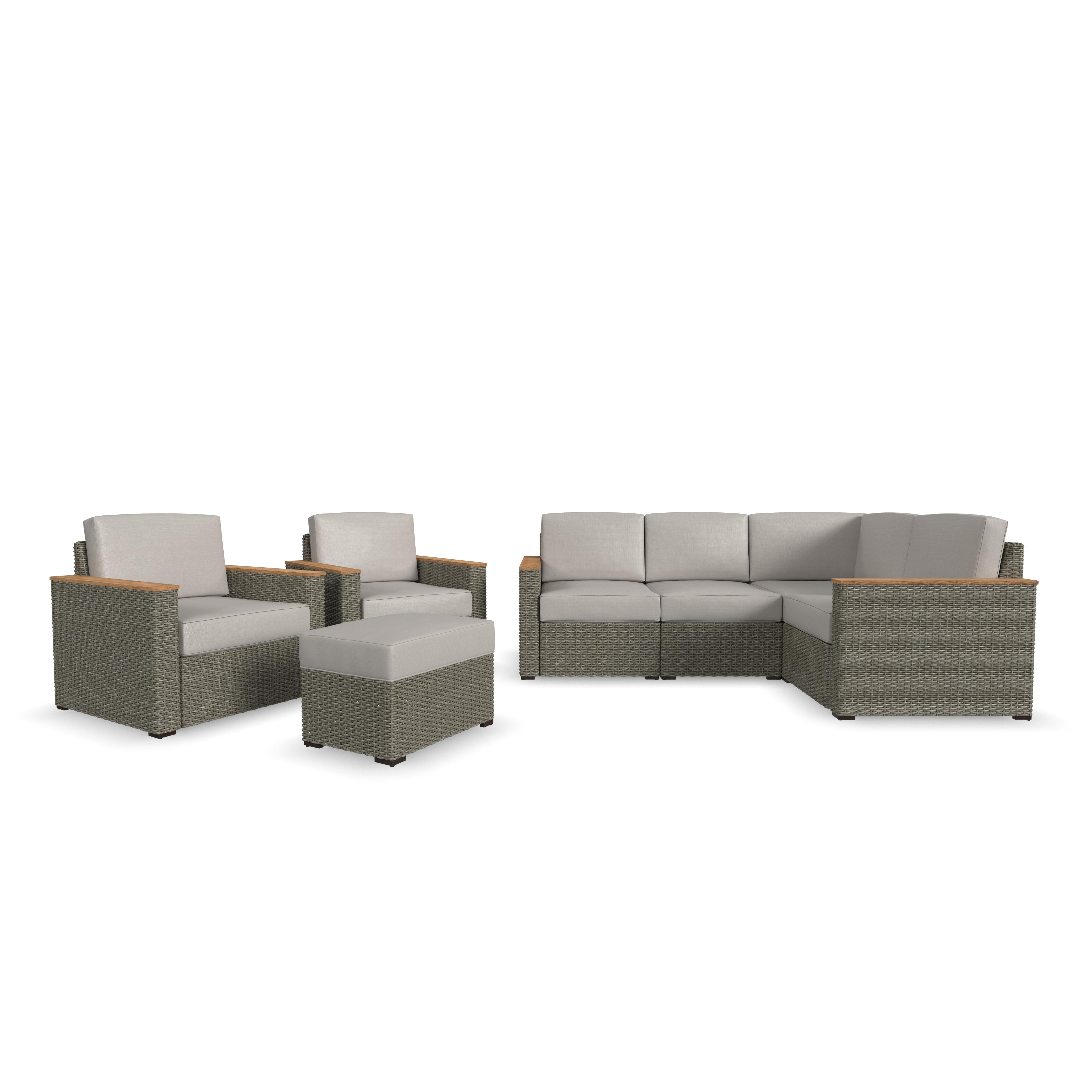 Homestyles Boca Raton Outdoor 4 Seat Sectional, Arm Chair Pair and Ottoman