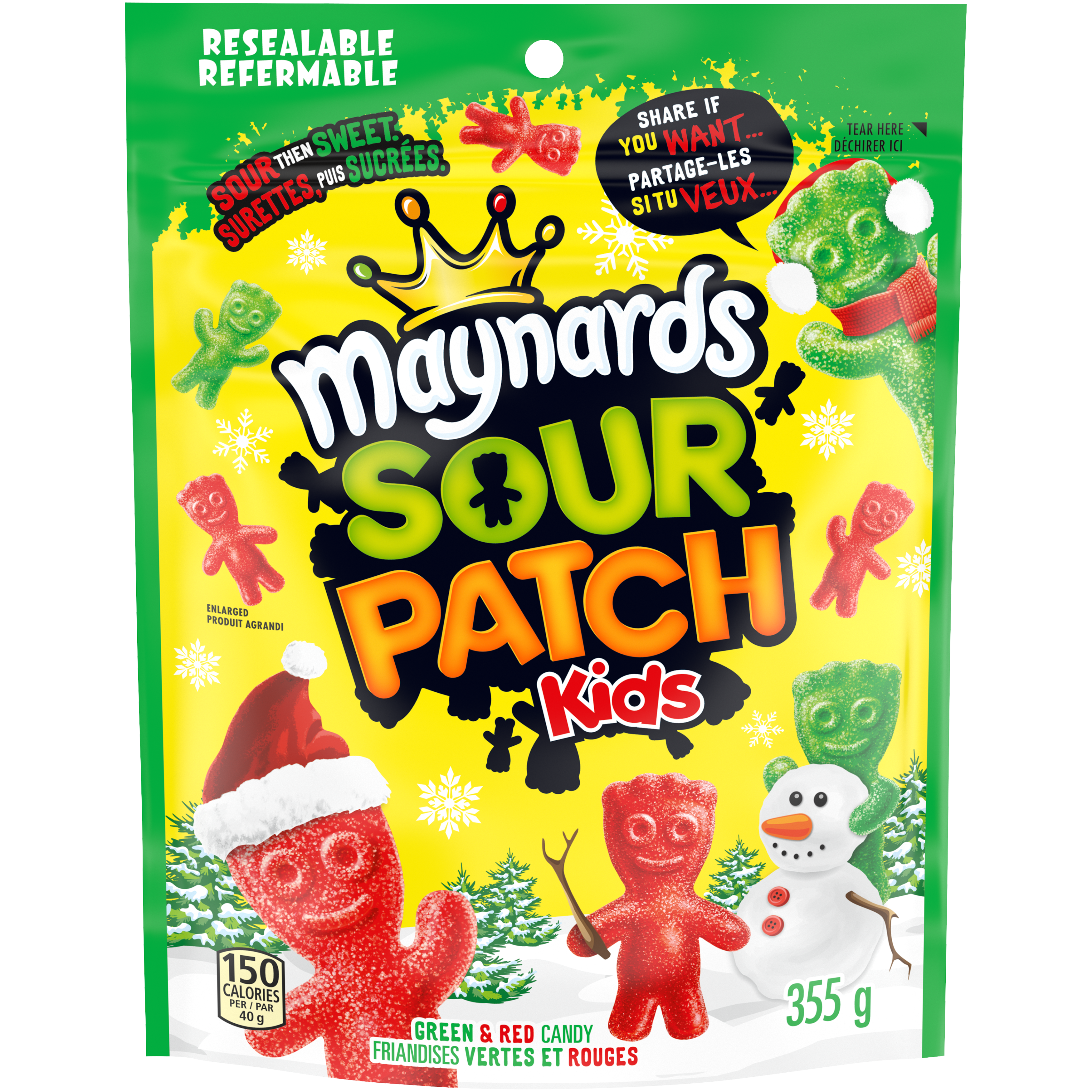 Friandises MAYNARDS Sour Patch Kids rouges et vertes pour Noël (sac refermable, 355 g)-0