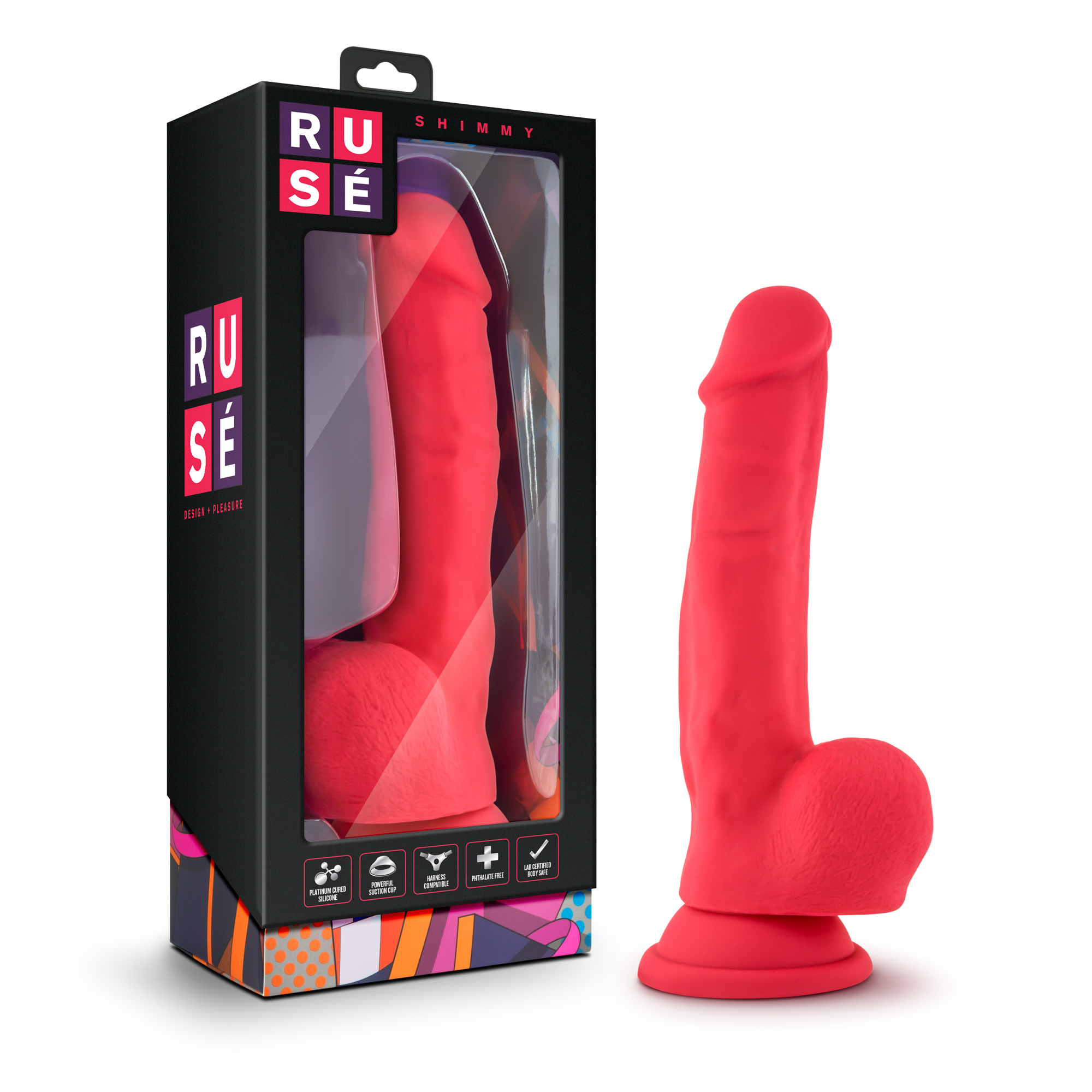 Blush Ruse Shimmy Realistic G-Spot Cerise 8.75-Inch Long Dildo With Balls & Suction Cup Base