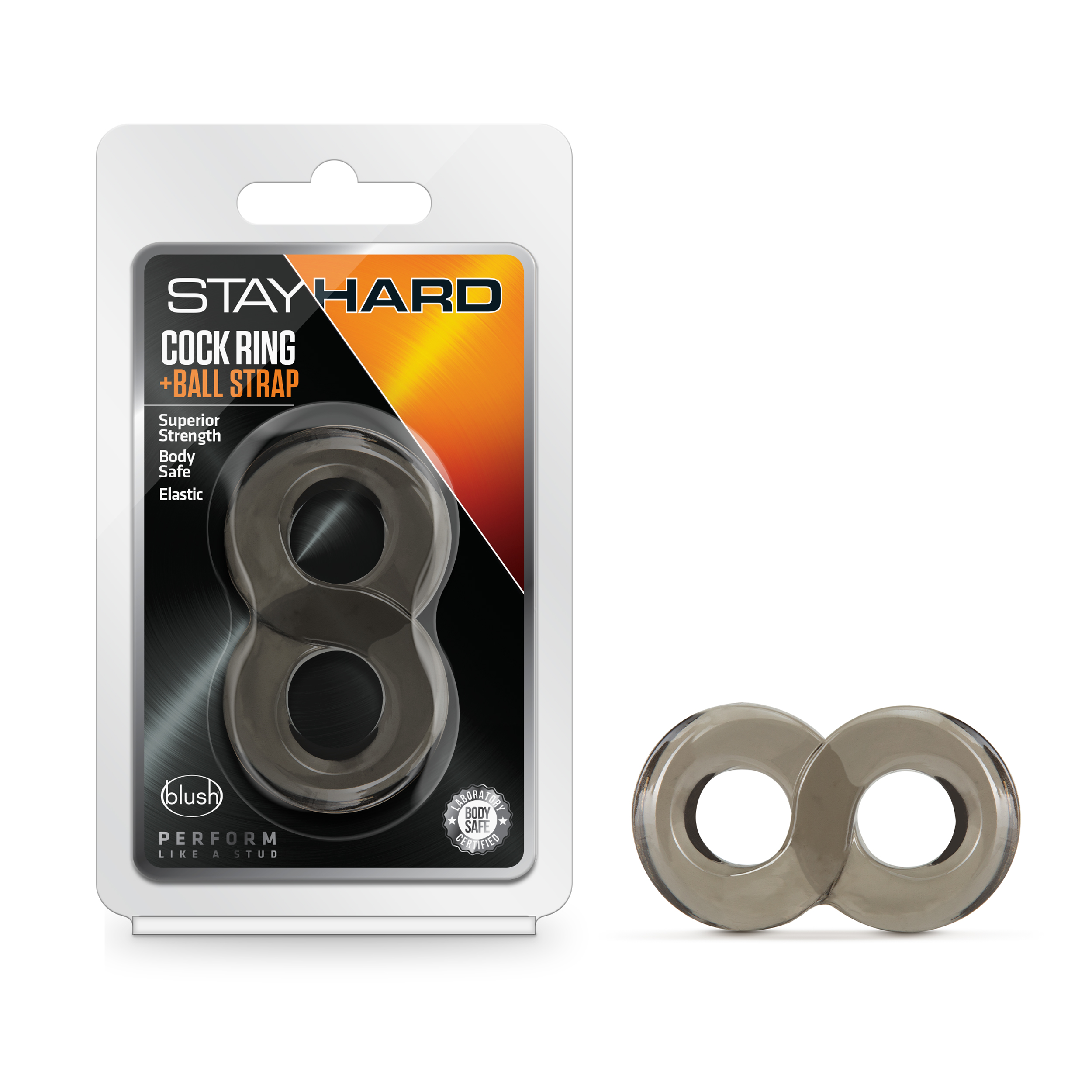 Blush Stay Hard / Attached Black Penis Ring & Ball Strap