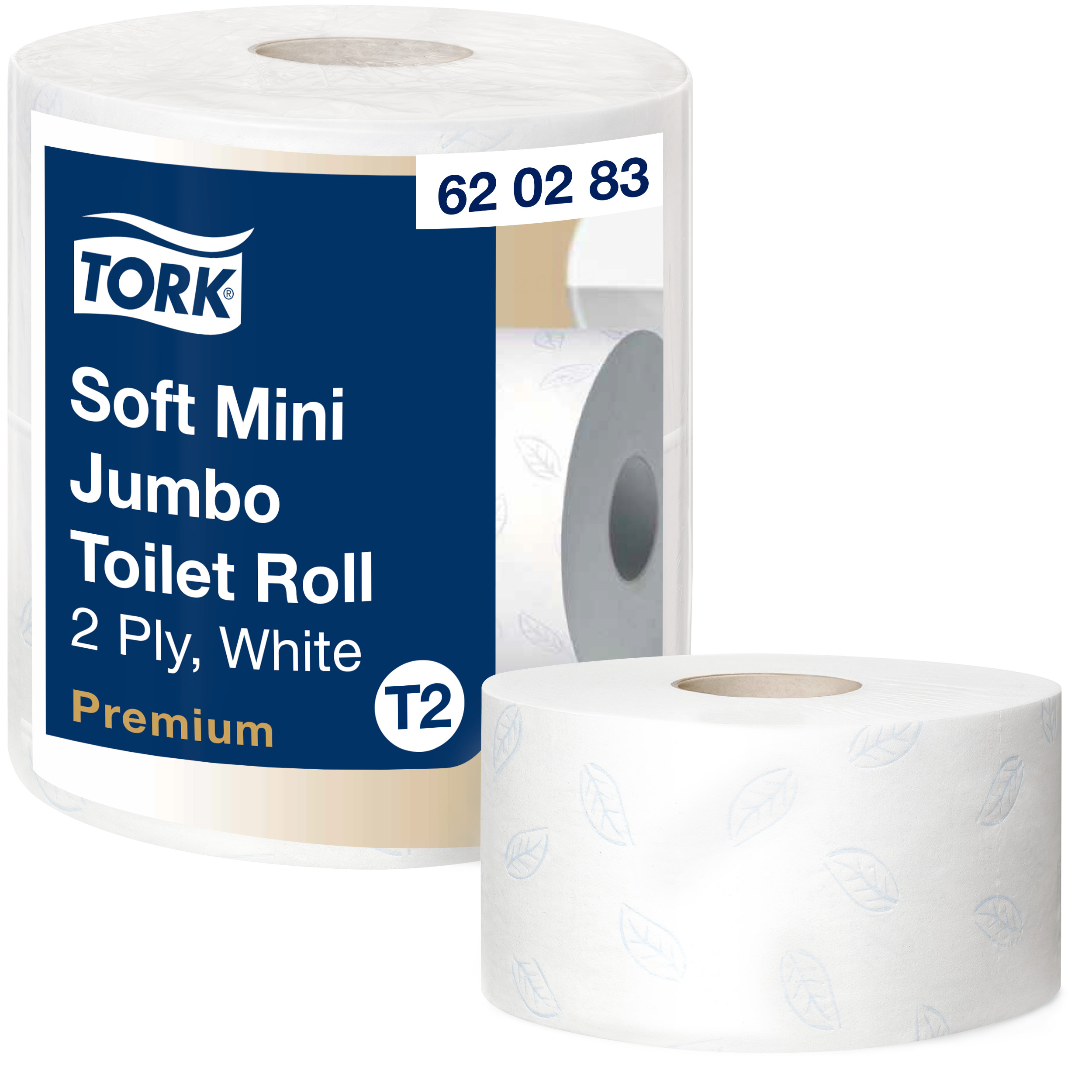 Toiletpapir, Udvendig oprulning, 2 lag, 2 ruller, Tork Premium Soft Jumbo Mini T2