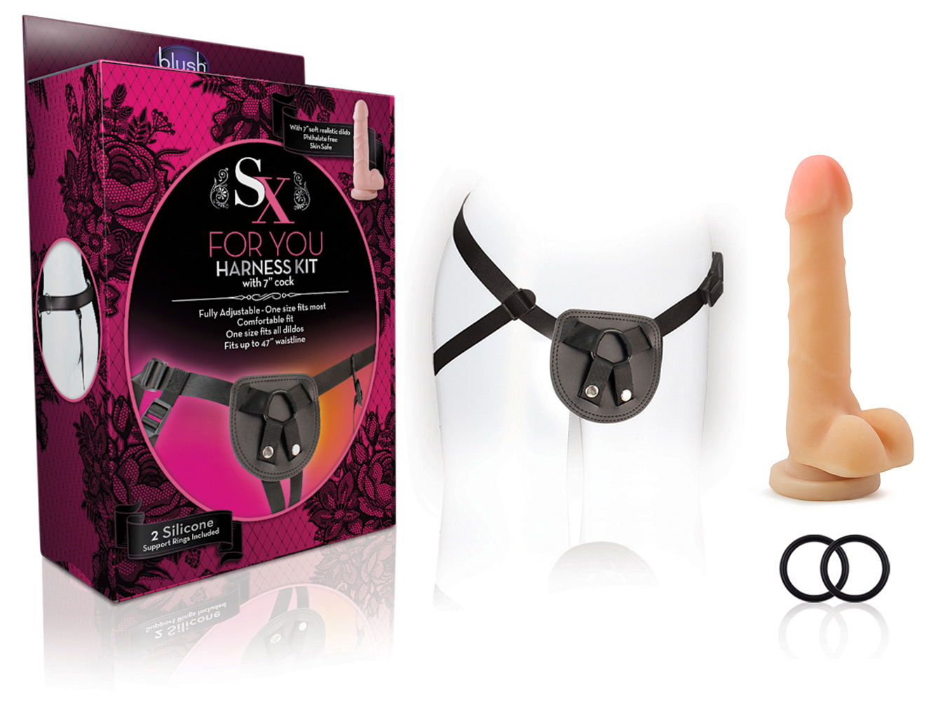 Blush SX For You Harness Kit with 7-Inch Long Cock Black