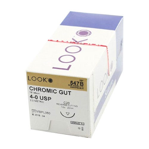 Chromic Gut Sutures, 4-0, C-20, Reverse Cutting, 18" - 12/Box