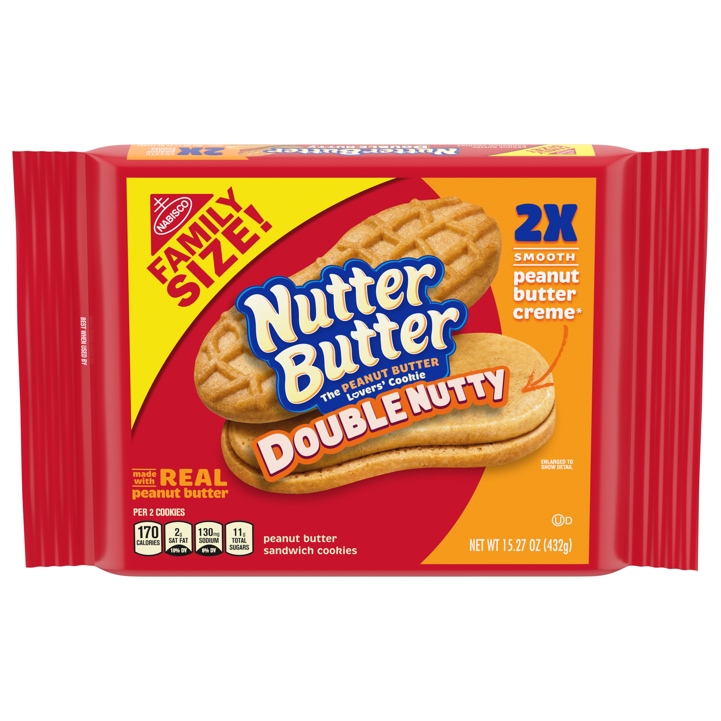 Nutter Butter Double Nutty Peanut Butter Sandwich Cookies, Family Size, 15.27 oz