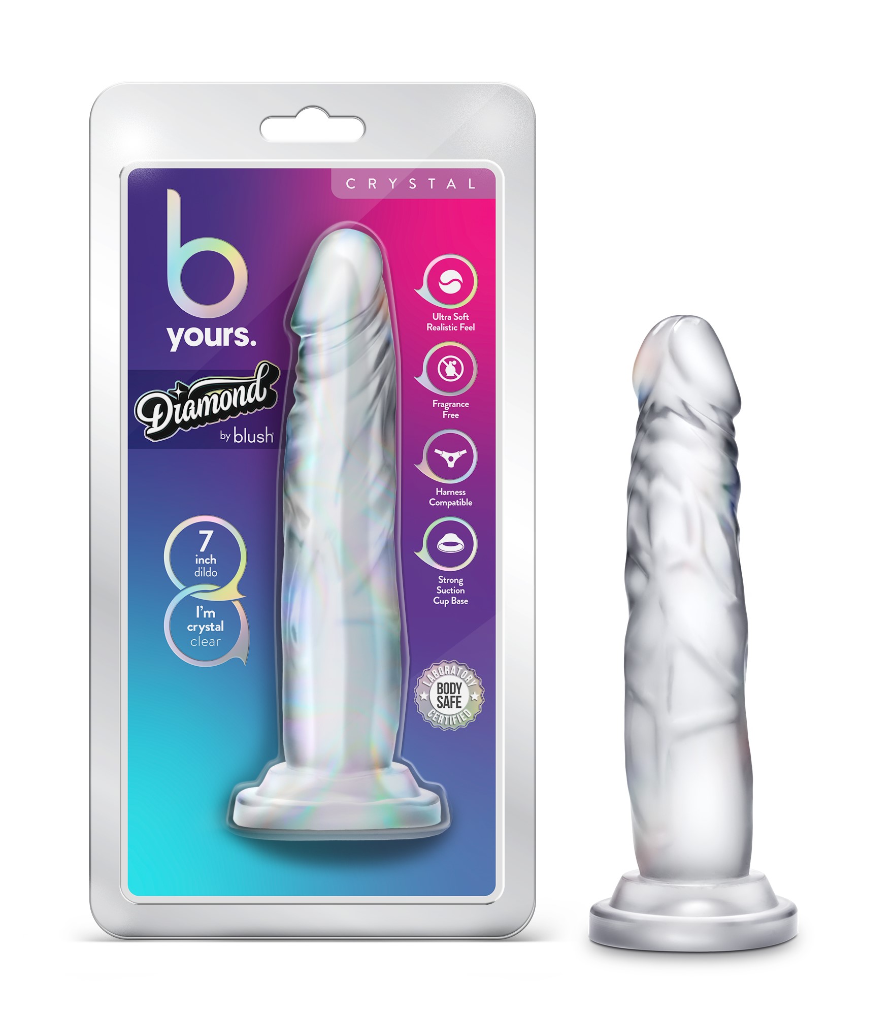 Blush B Yours Diamond Crystal Realistic Clear 7.5-Inch Long Dildo With Suction Cup Base