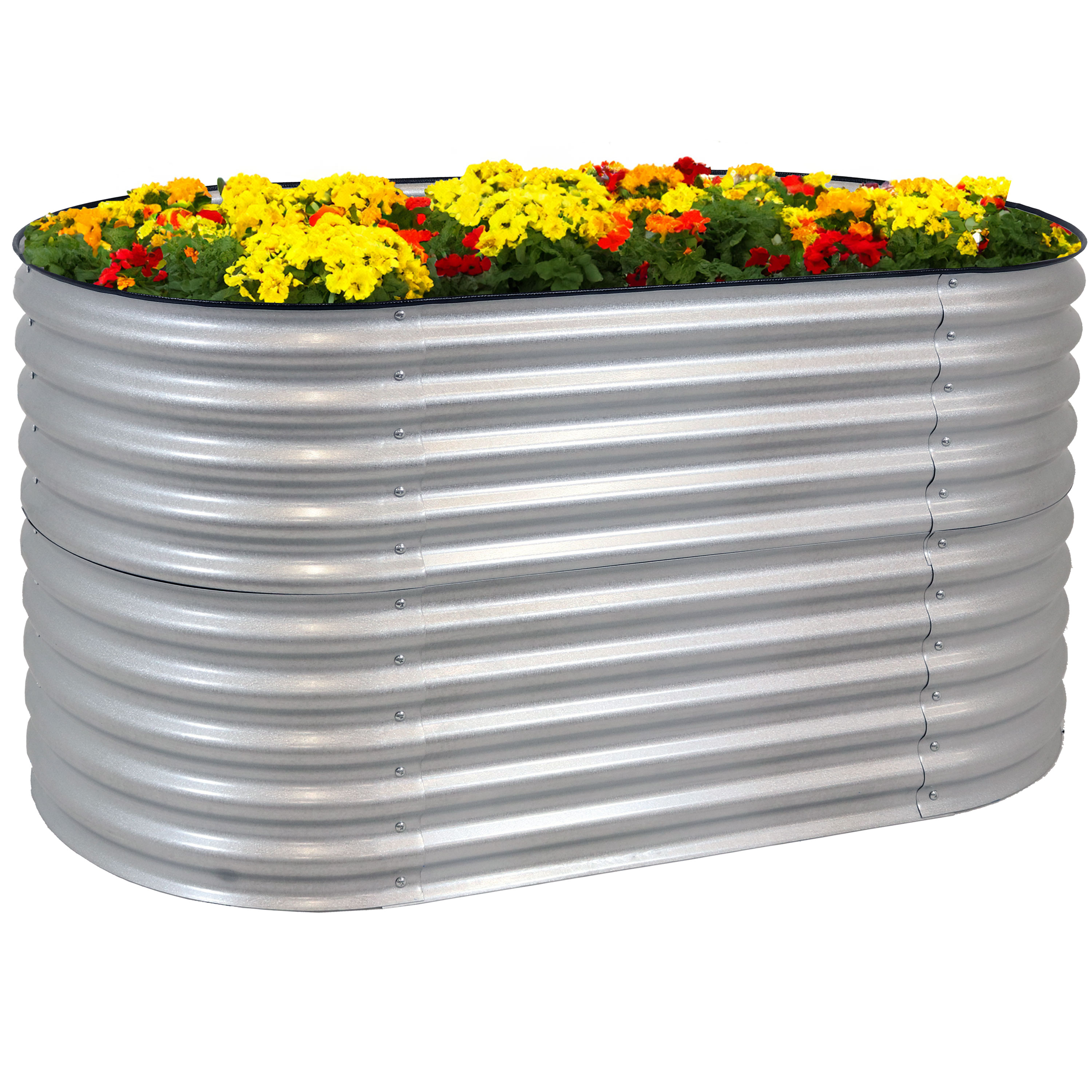 Sunnydaze Oval Stand-Up Steel Raised Garden Bed - 62.5" W x 32" H - Silver