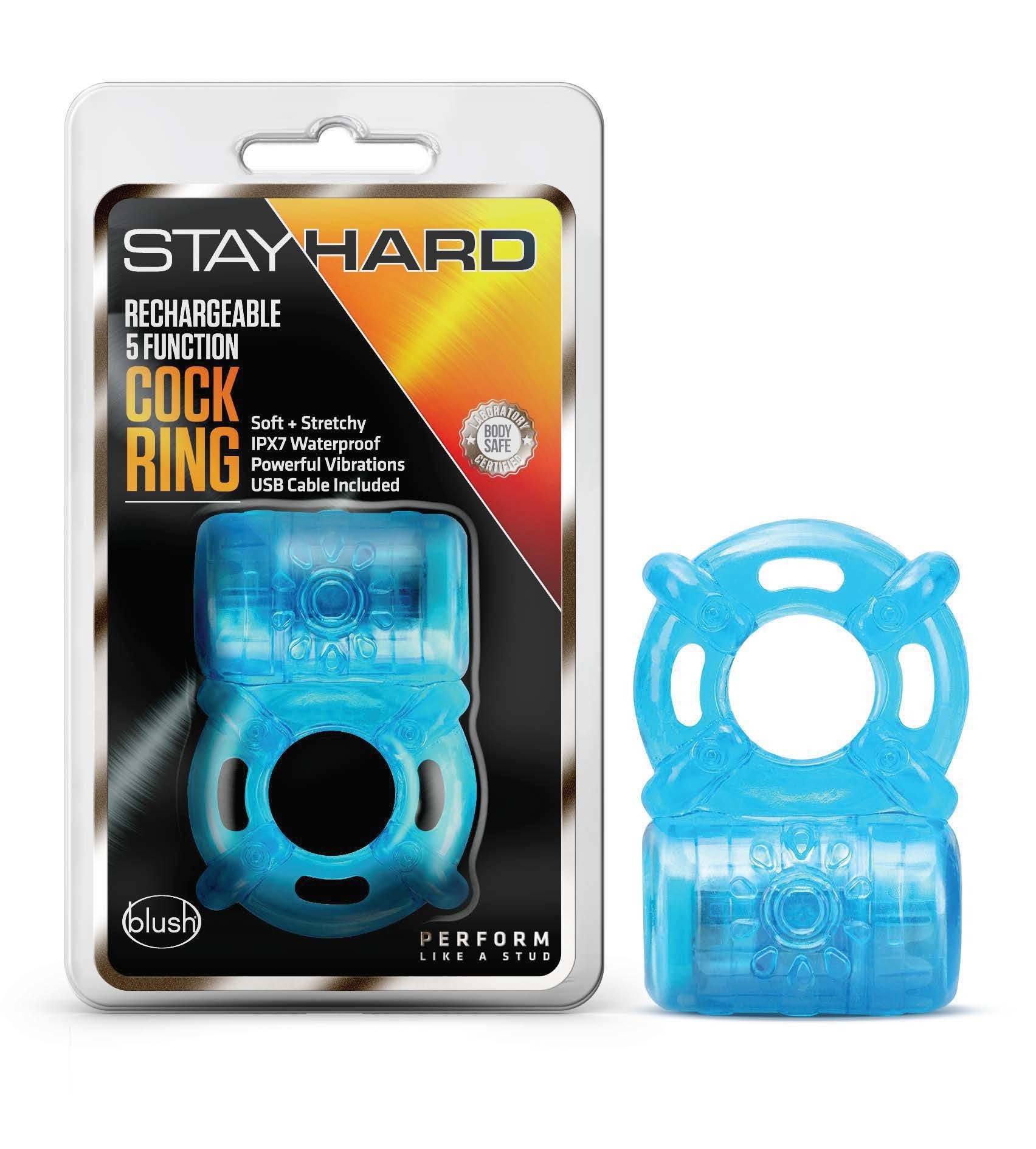 Blush Stay Hard / Blue 5-Function Rechargeable Vibrating Penis Ring