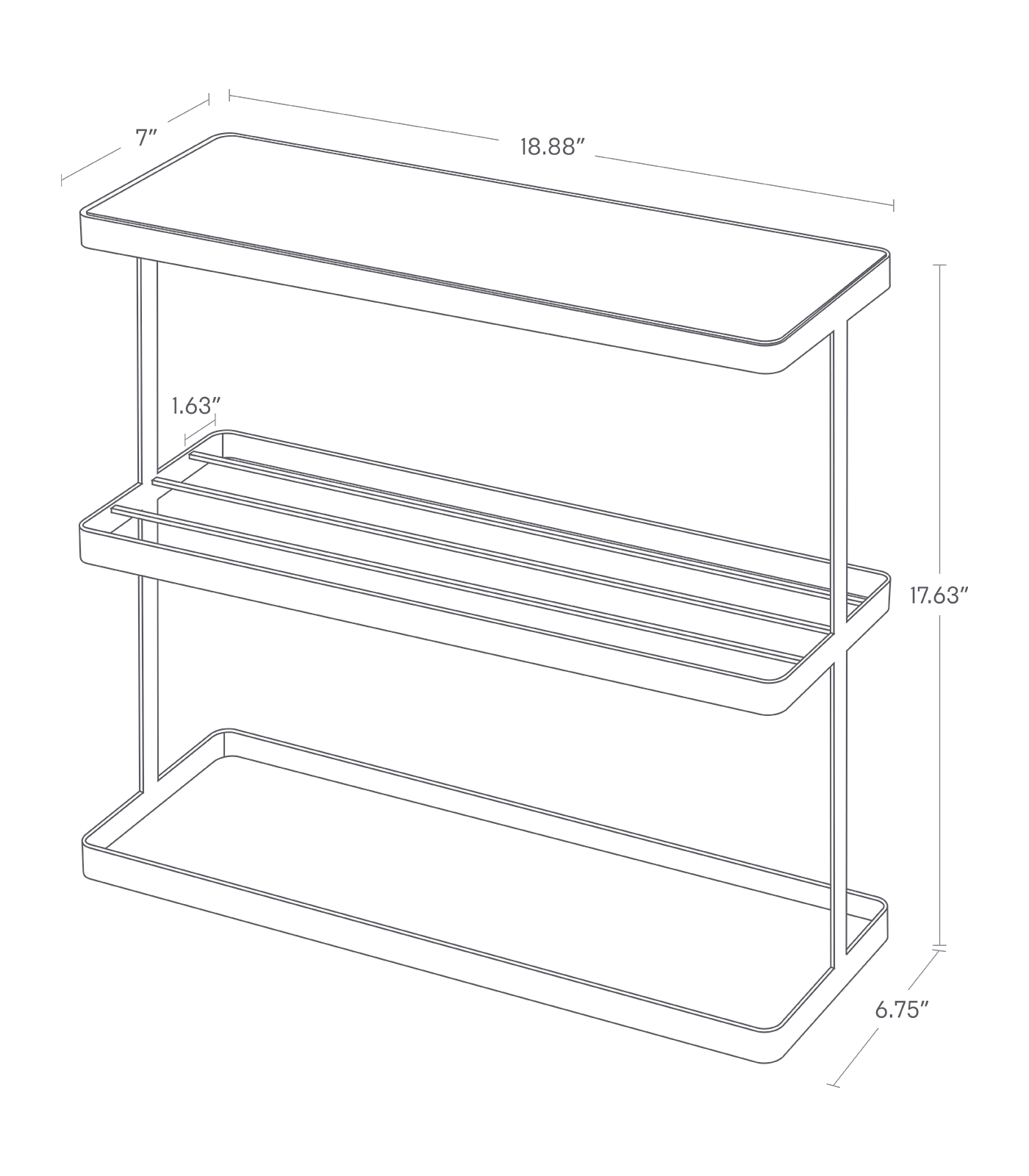 TOWER Storage Table. 17.63 inches tall, 18.88 inches long, 7 inches wide.