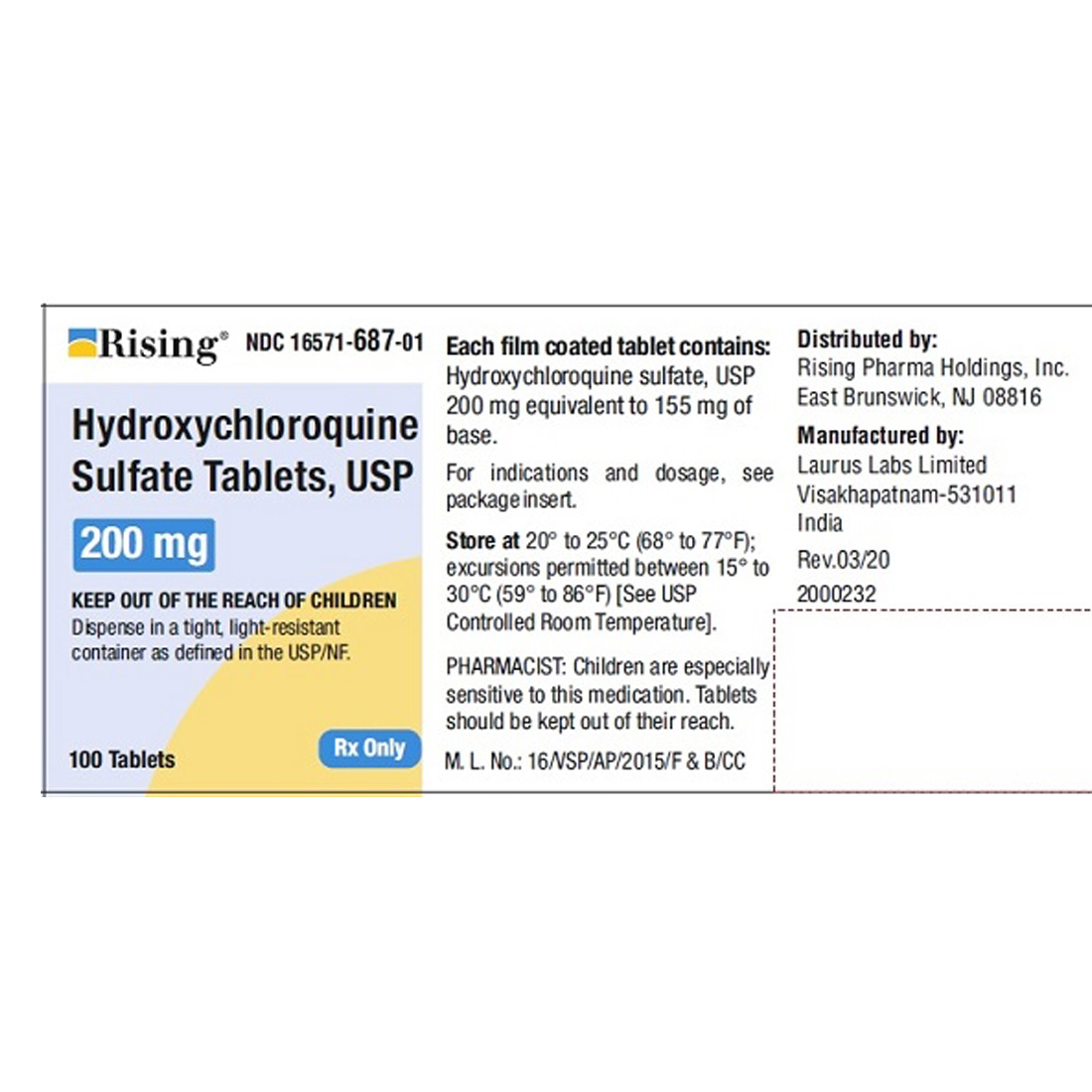 Hydroxychloroquine Sulfate 200mg Tablets - 100/Bottle