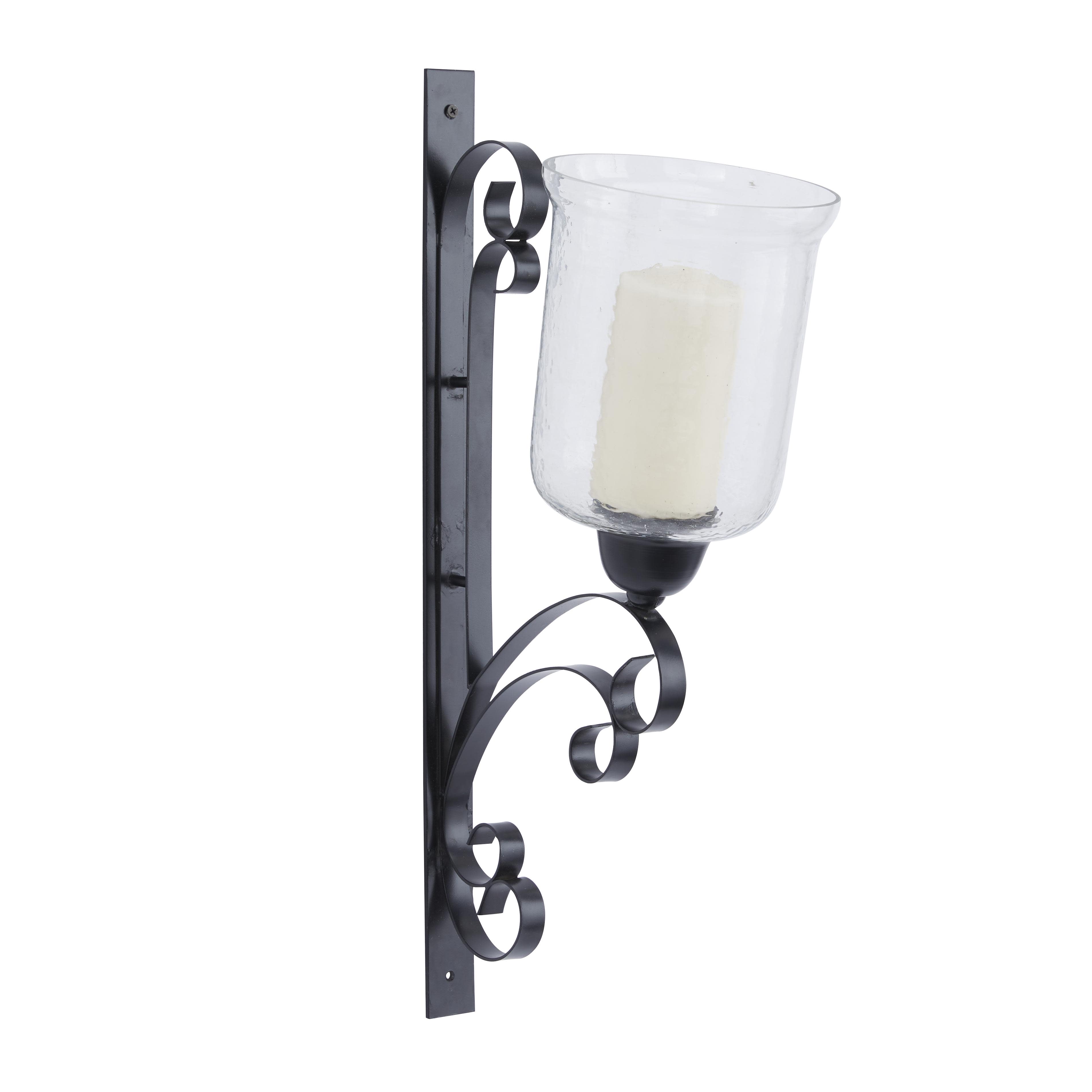 Black Metal  Single Candle Indoor Outdoor Wall Sconce, 7" x 12" x 24"
