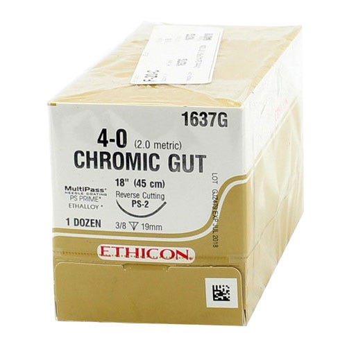 Chromic Gut Sutures, 4-0, PS-2, Reverse Cutting, 18" - 12/Box