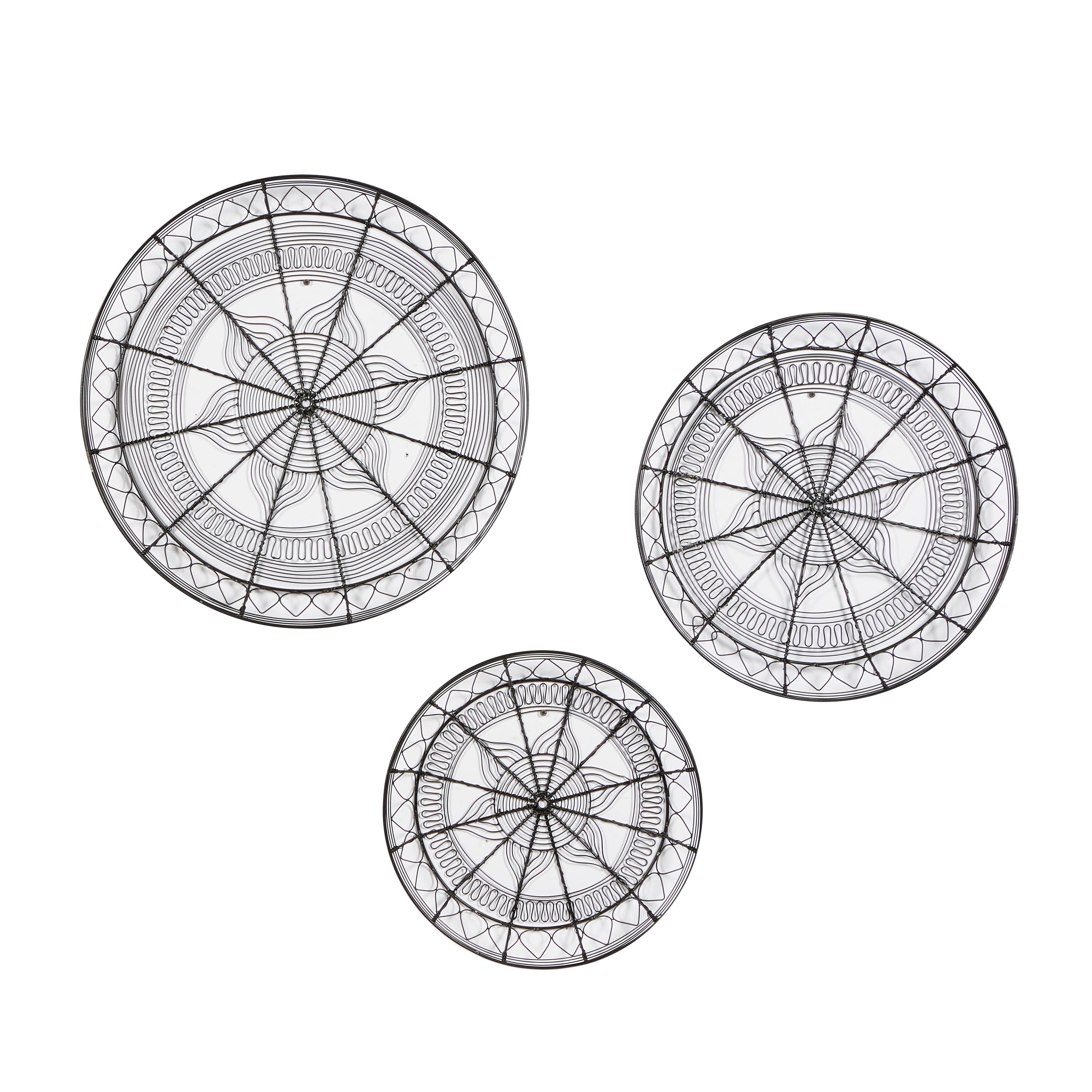 Black Metal Plate Handmade Wall Decor, Set of 3 21", 18", 15"W