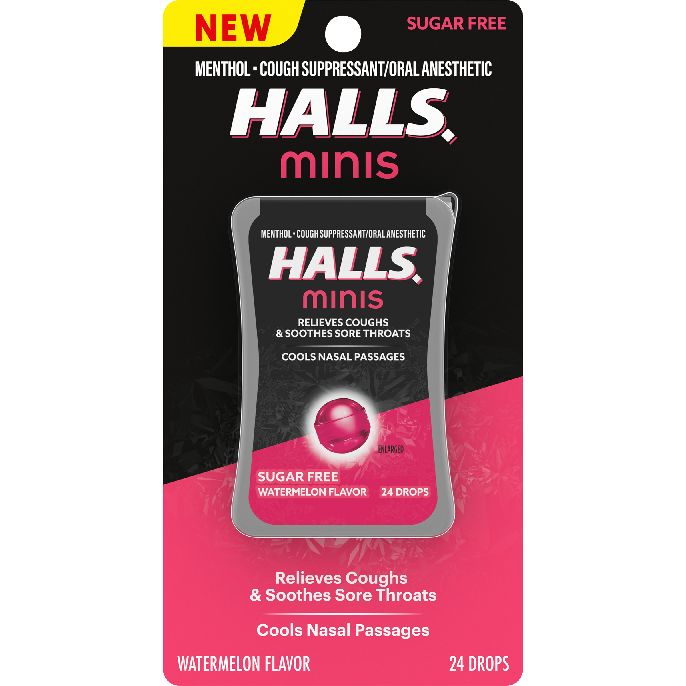 HALLS Minis Watermelon Flavor Sugar Free Cough Drops, 24 Drops-thumbnail-3