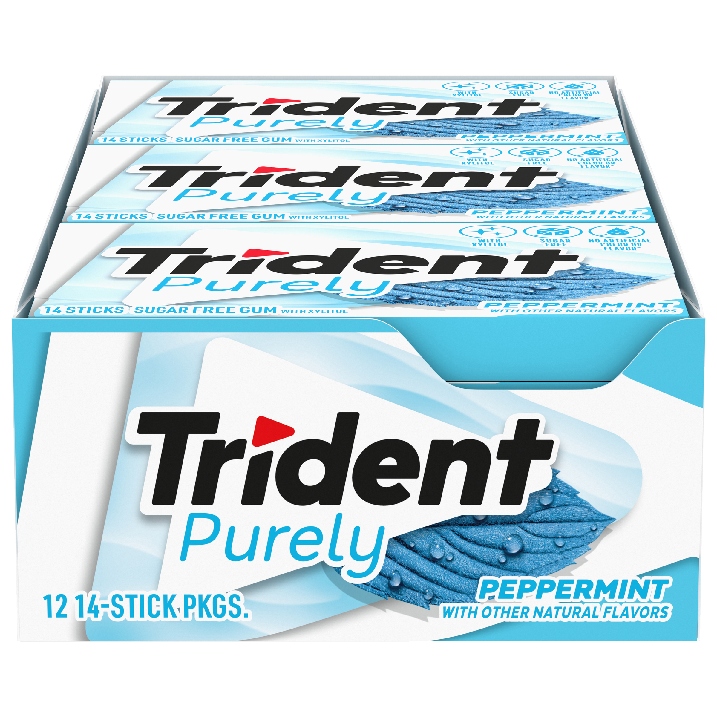 Trident Purely Peppermint Sugar Free Gum, 12 Packs of 14 Pieces (168 Total Pieces)-0
