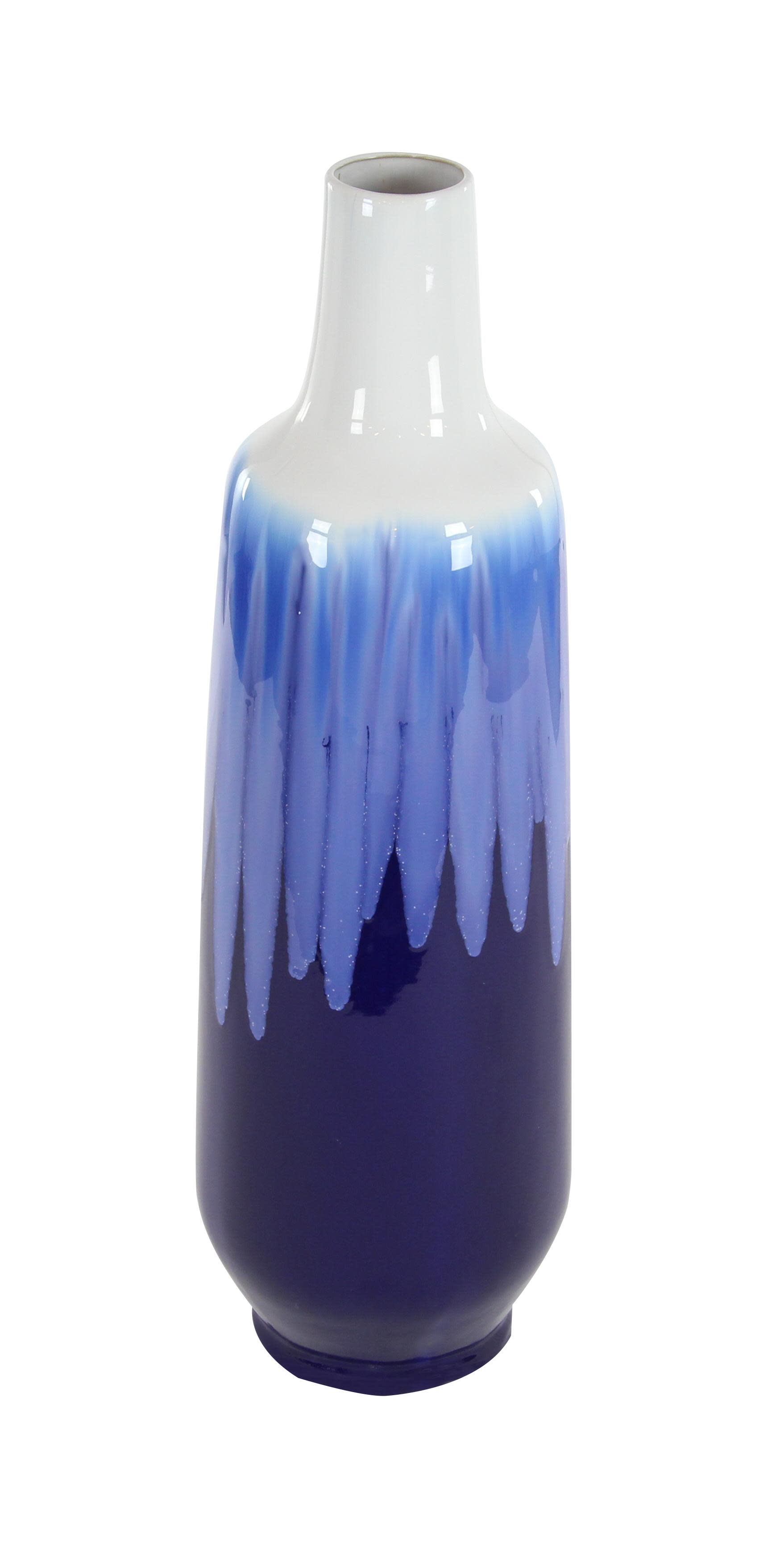 blue ceramic  vase, 8" x 8" x 23"