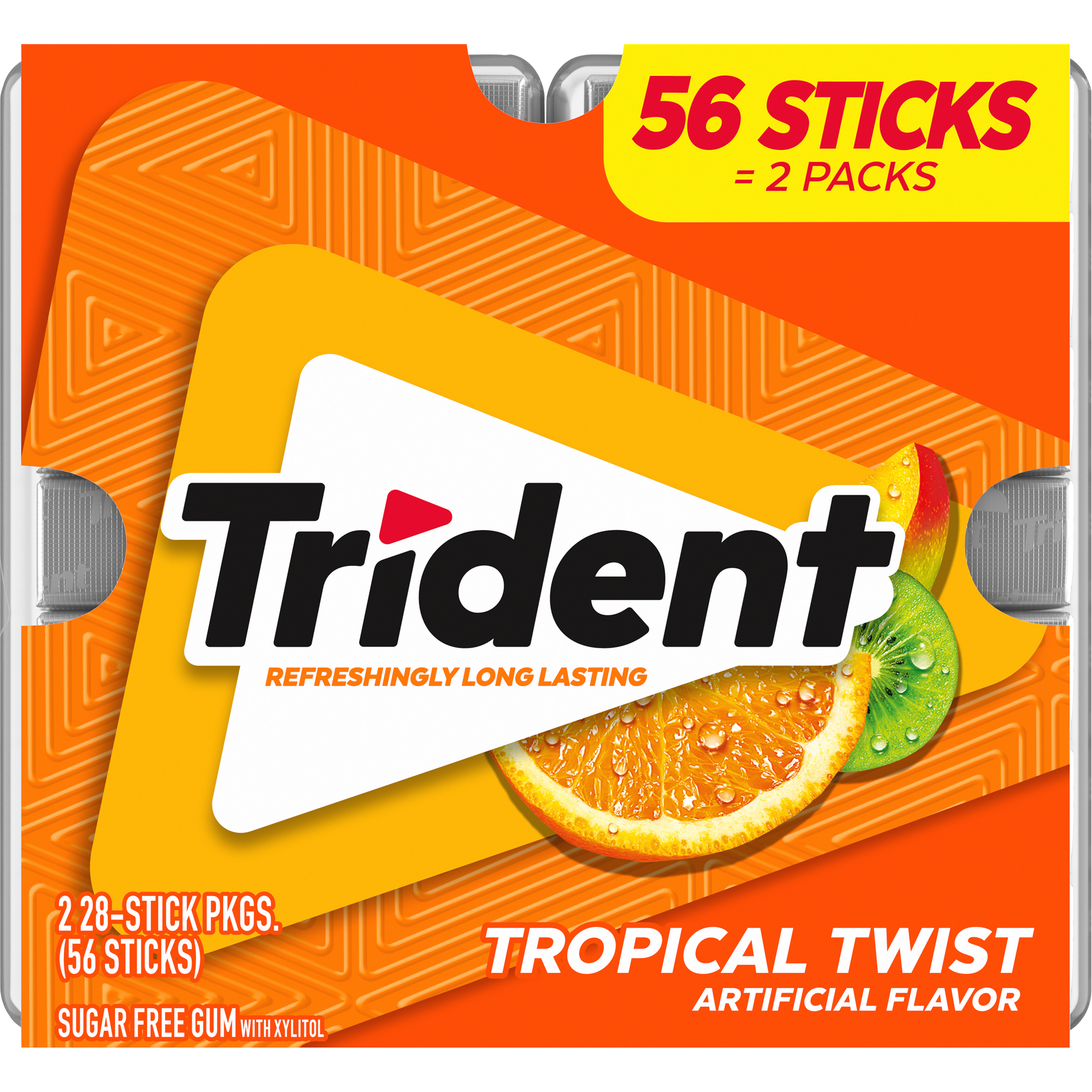 Trident Tropical Twist Sugar Free Gum, 2 Pocket Packs of 28 Pieces (56 Pieces Total)-thumbnail-2
