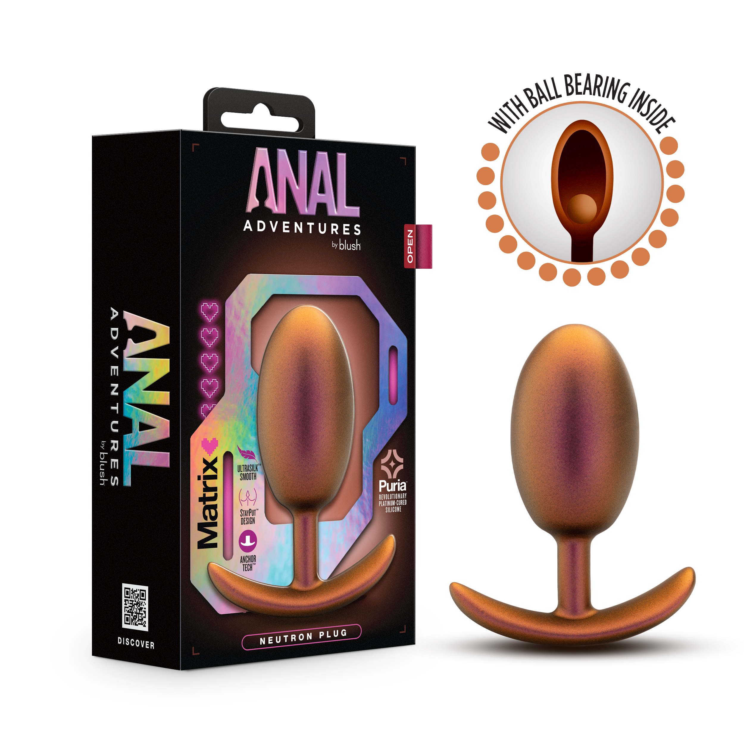 Blush Anal Adventures Matrix / The Neutron Plug: 4 inch Vibrating Inner Ball Butt Plug in Cosmic Copper / With Stayput? Technology & Anchortech? Base