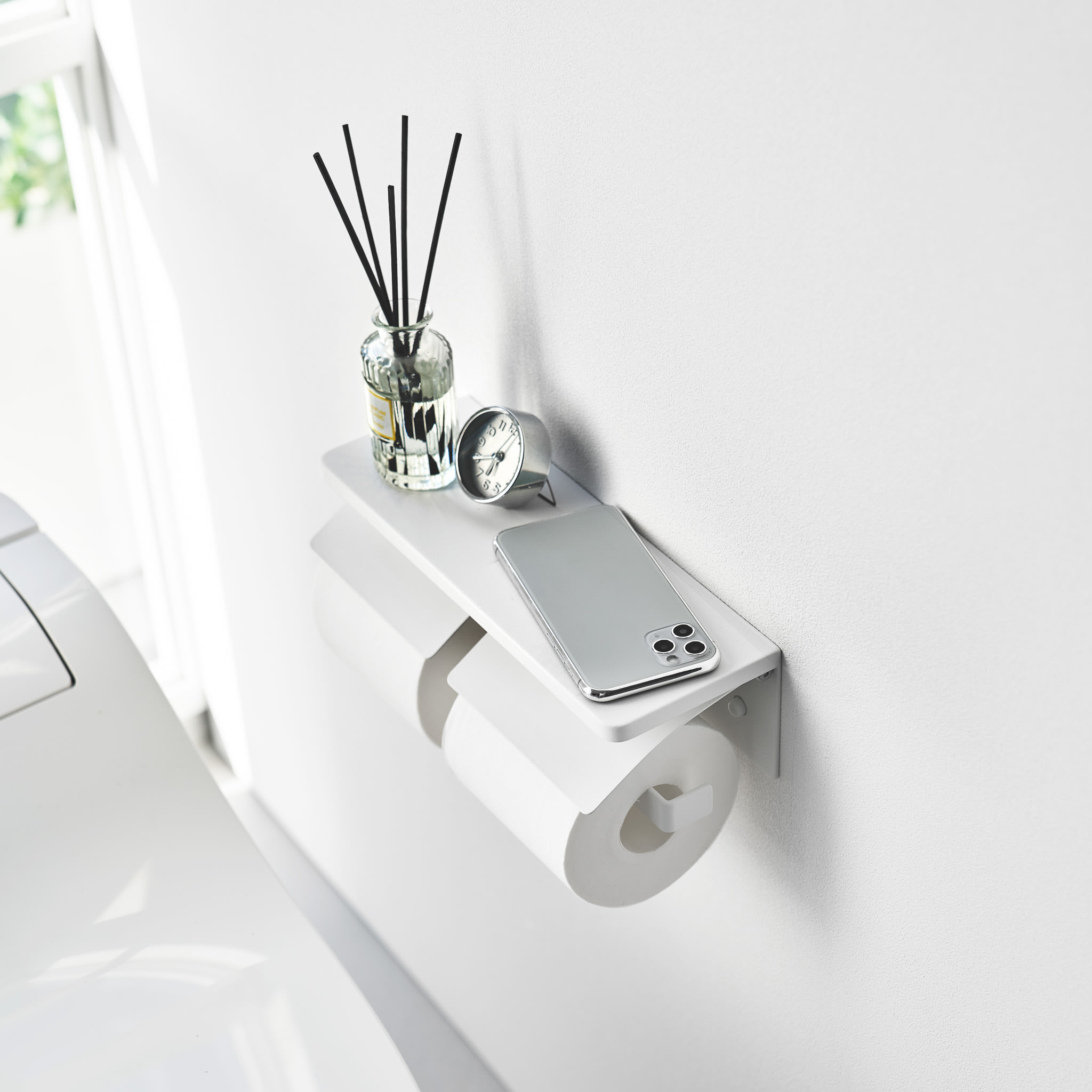 Wall-Mounted Double Toilet Paper Holder : Practical Flat Top Surface
