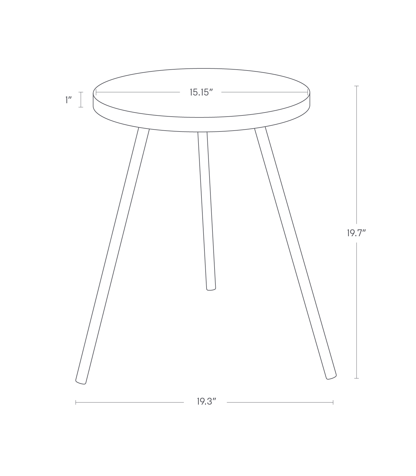 Dimension image for Side Table on a white background including dimensions  L 18.9 x W 19.29 x H 19.69 inches