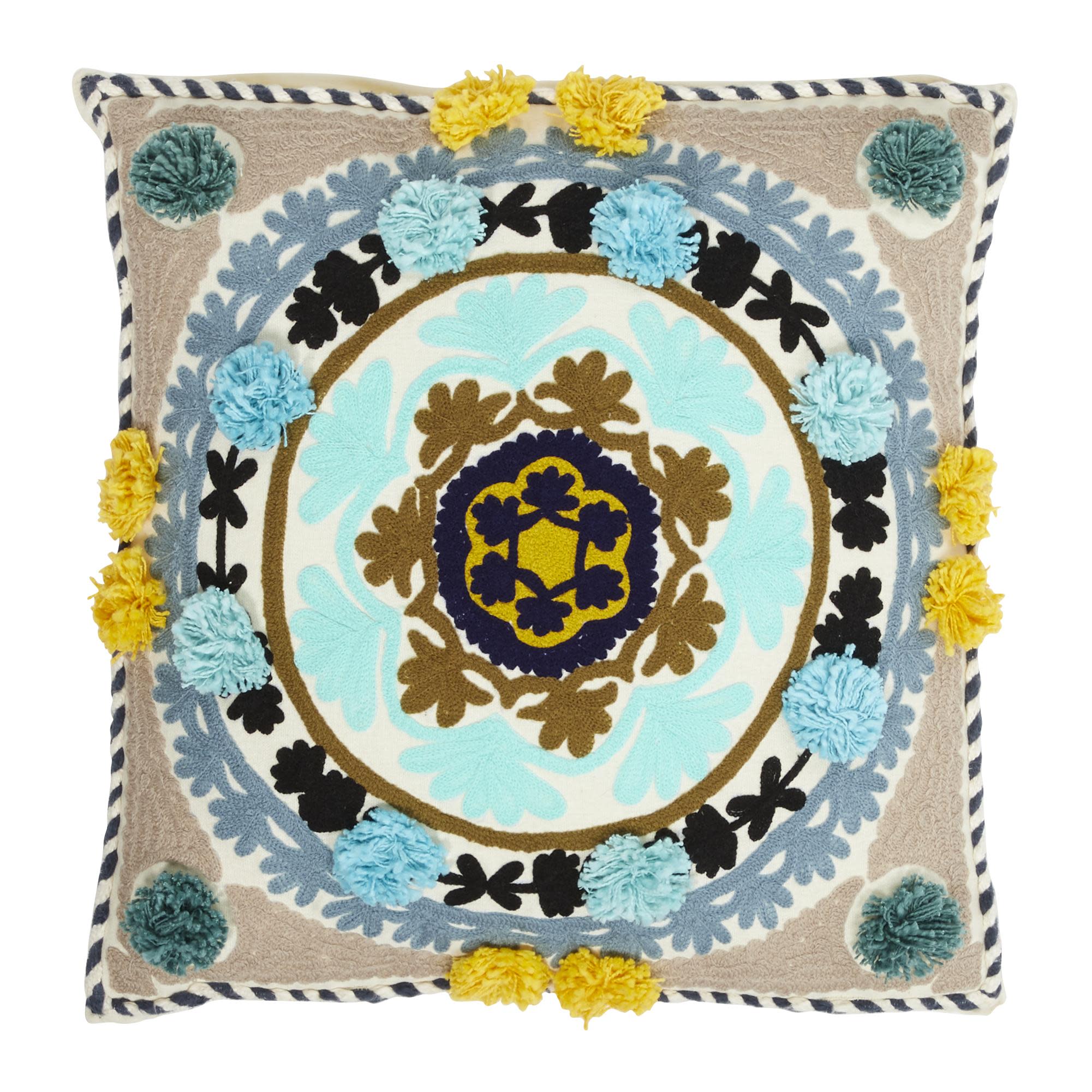 Multi Colored Cotton Fabric  Pillow Decorative, 20" x 7" x 20"