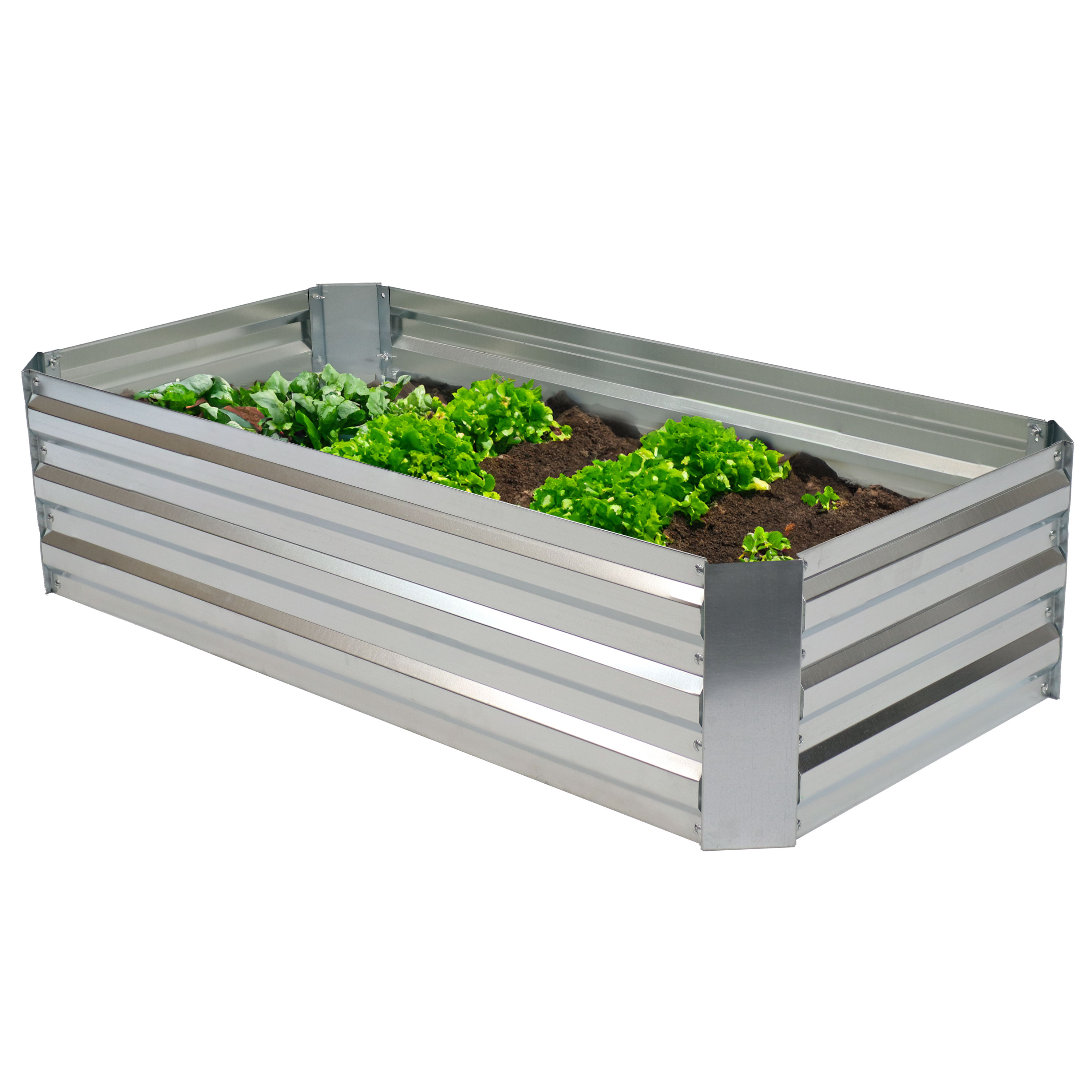 4x2 ft (1.2x0.6 m) Galvanized Steel Rectangle-Shaped Raised Garden Bed - Silver