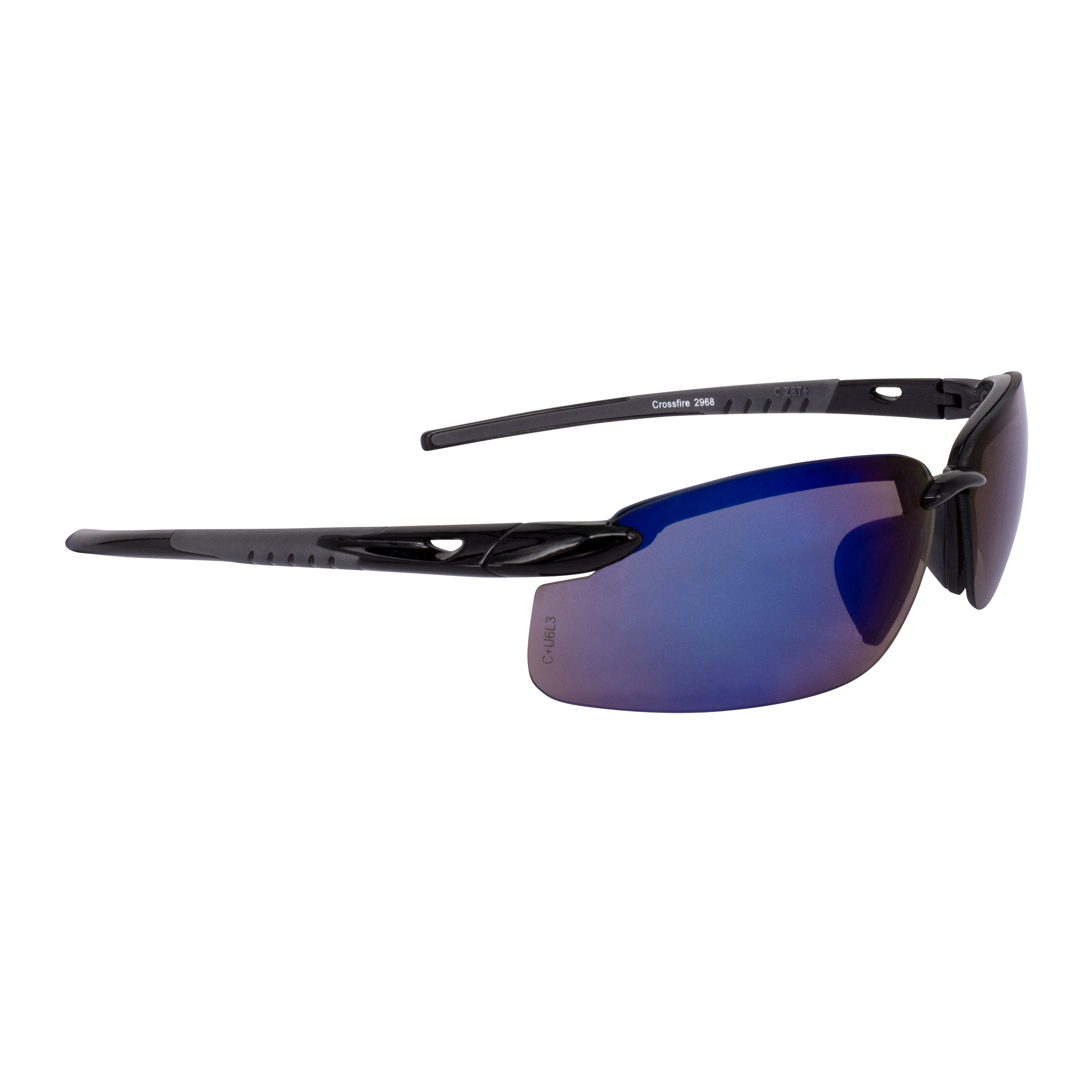 ES5 Premium Safety Eyewear - Shiny Black Frame - Blue Mirror Lens