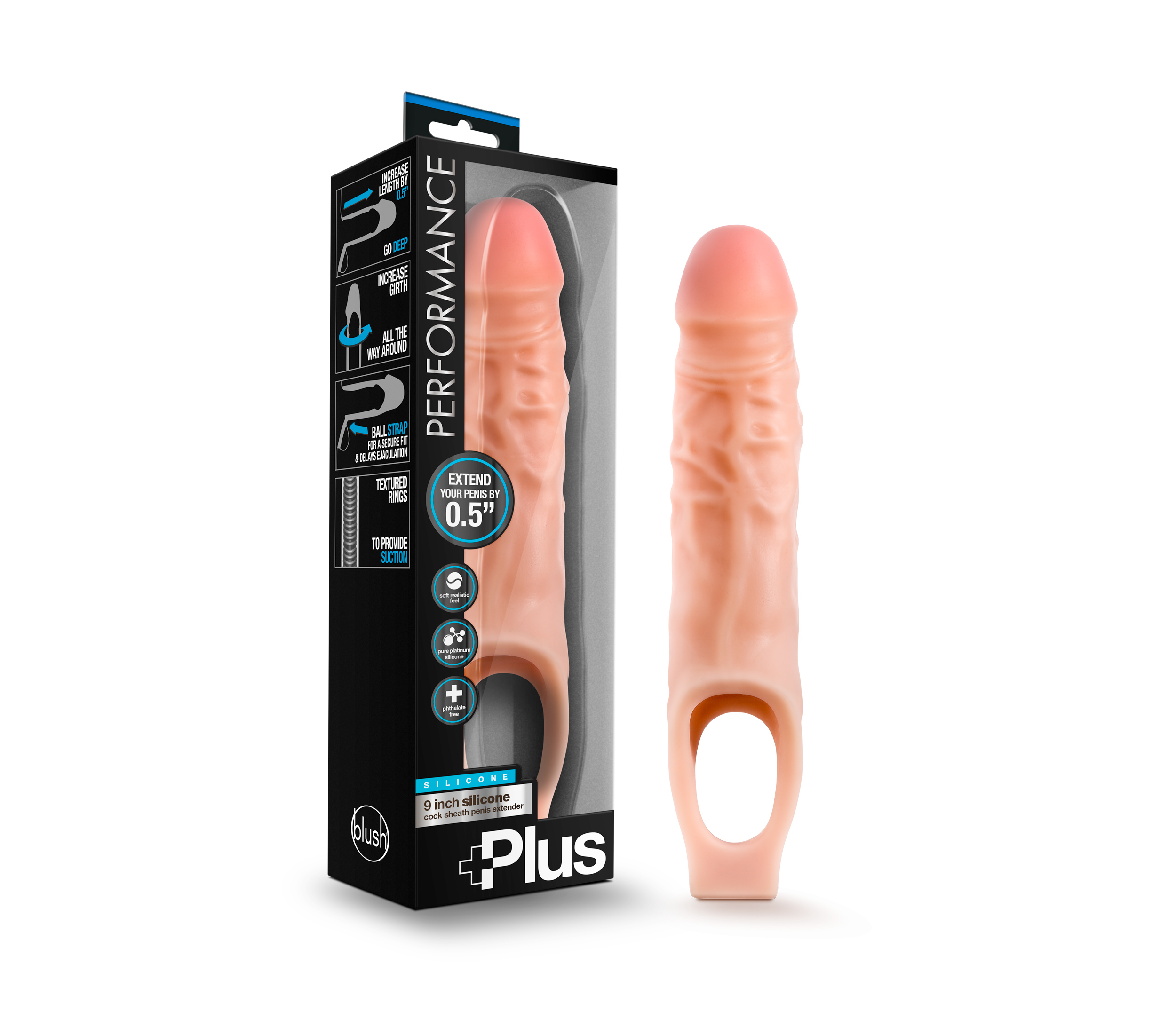 Blush Performance? Plus / 0.5-Inch Penis Extender - Made with Realistic Purio? Silicone & Secure Fit Strap