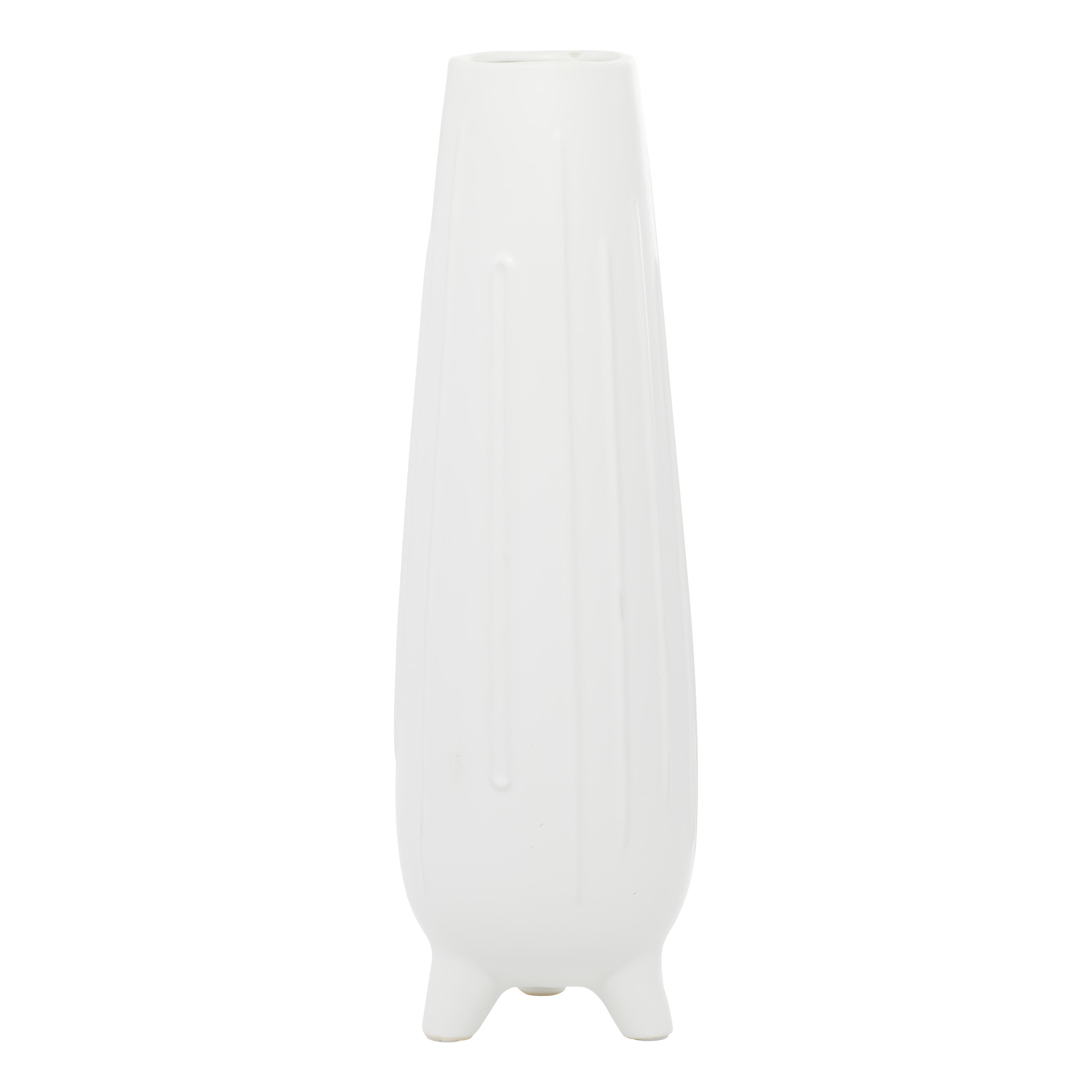 CosmoLiving by Cosmopolitan White Ceramic  Handmade Decorative Vase with Feet, 6" x 6" x 20"