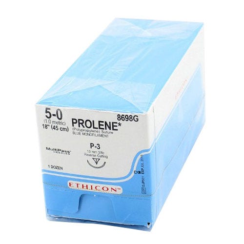 PROLENE® Polypropylene Blue Monofilament Sutures, 5-0, P-3, Precision Point-Reverse Cutting, 18" - 12/Box