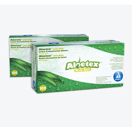 Aloetex Latex Examination Gloves with Aloe, Large, Powder-Free, Green