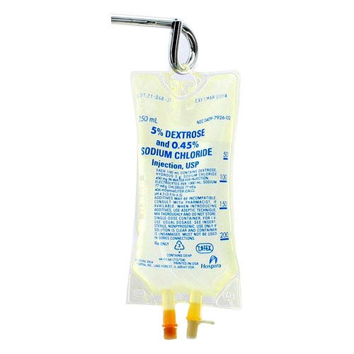 5% Dextrose and 0.45% Sodium Chloride, 250ml Plastic Bag for Injection - 24/Case