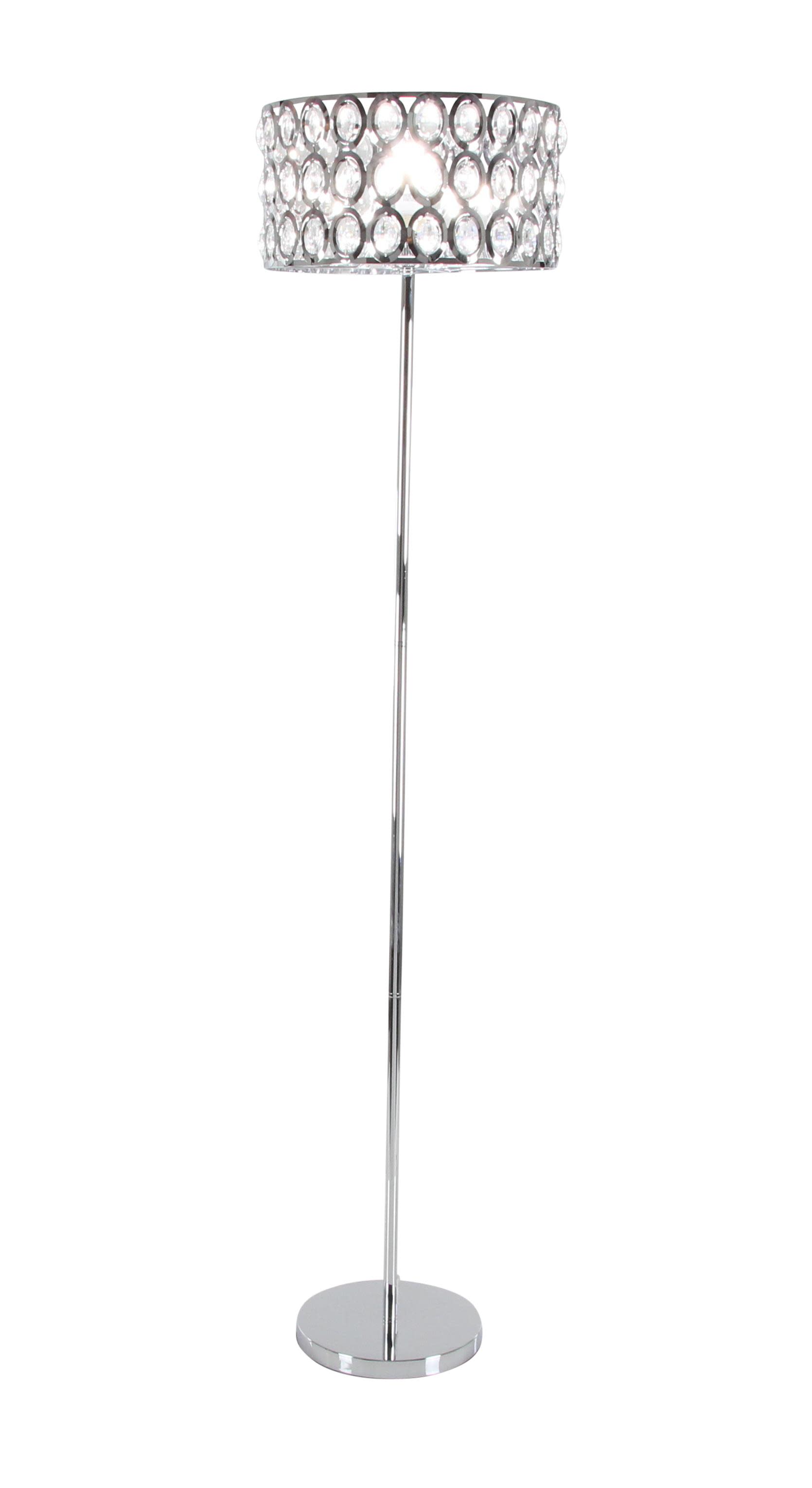 Eclectic Living Room Floor Lamp With Metal And Crystal Drum, With LED Light Bulb And Switch - 62", Silver