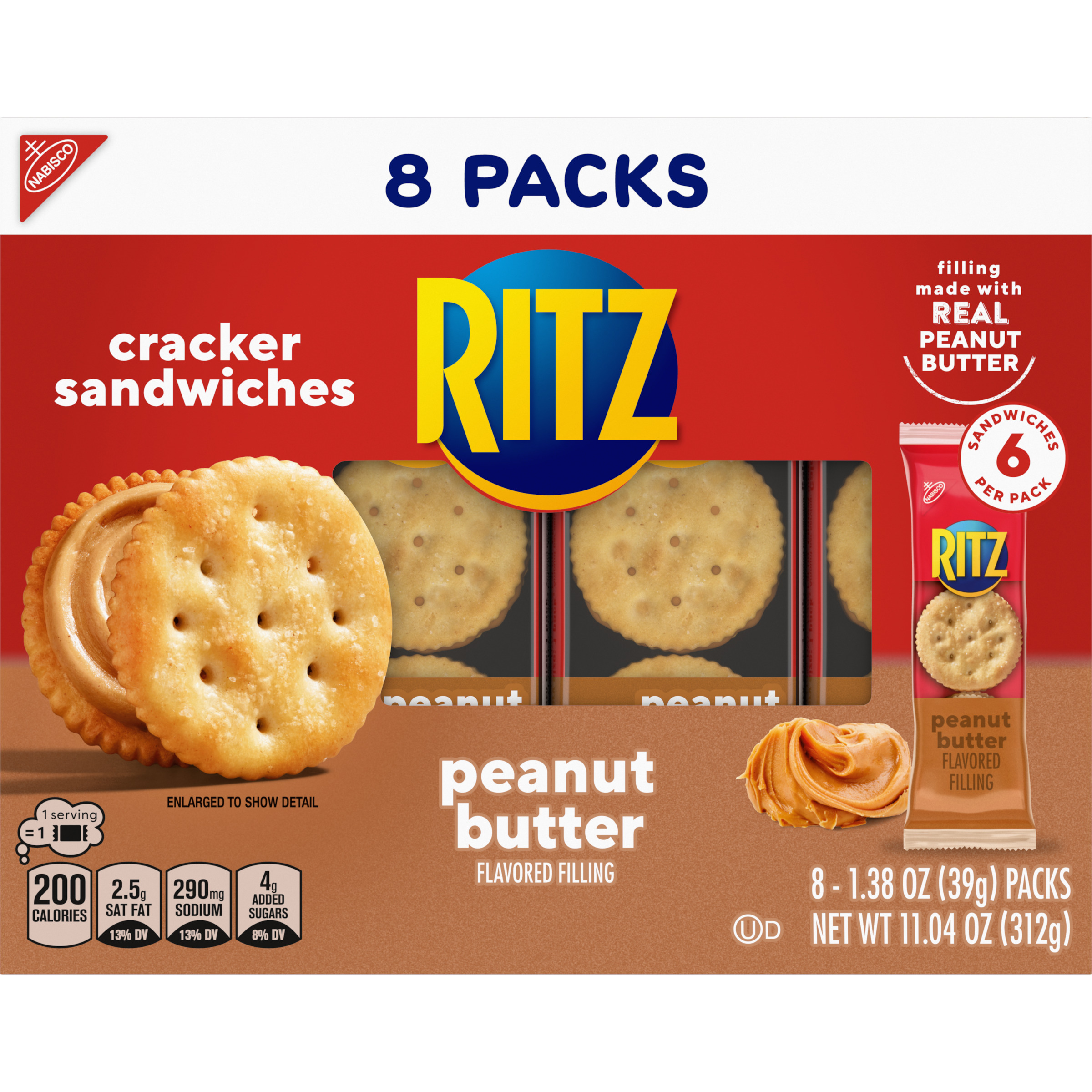 RITZ Peanut Butter Sandwich Crackers, 8 - 1.38 oz Snack Packs-6