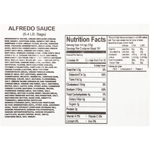  QUALITY CHEF Alfredo Sauce, 4 lb. Frozen Bag (Pack of 6) 
