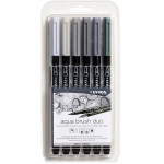 ASSORTED AQUA BRUSH DUO MARKERS 6CT GRAY