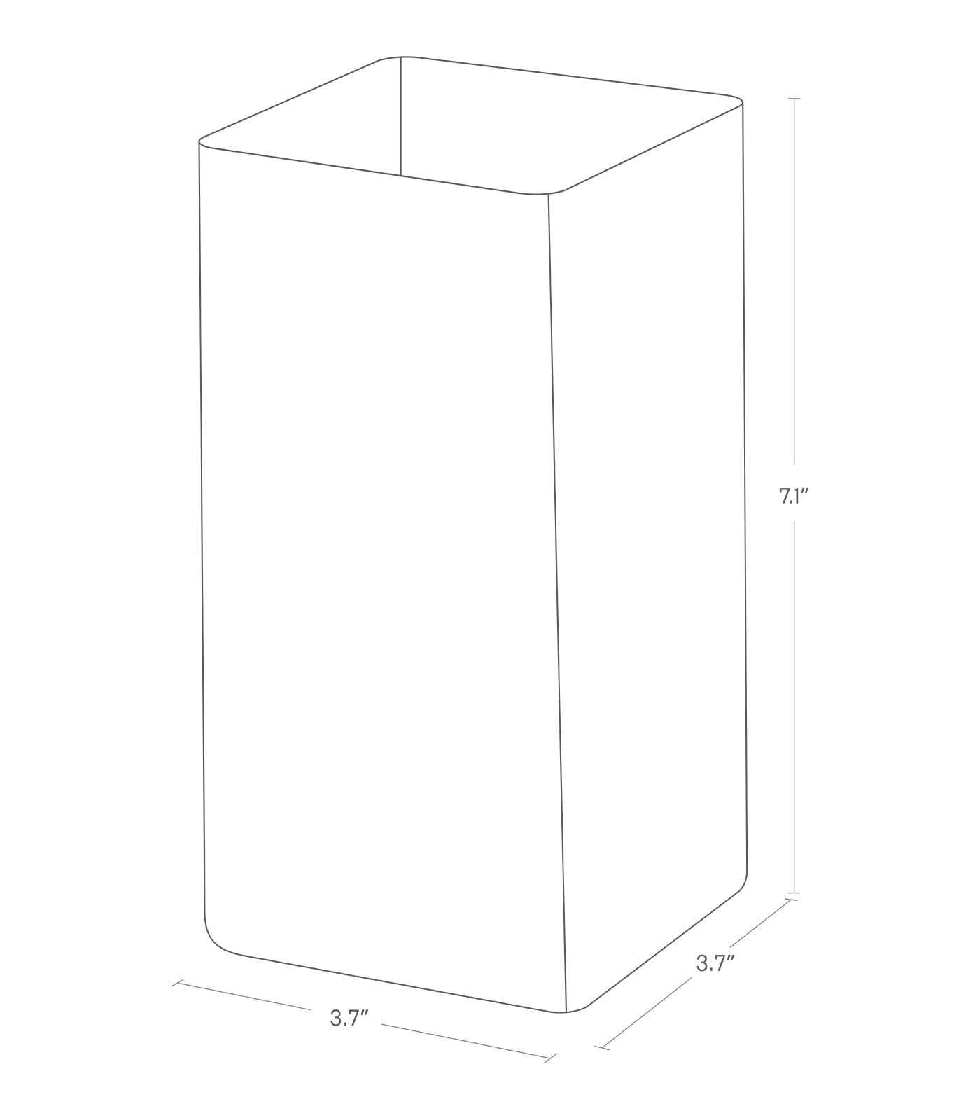 Dimension image for Kitchen Utensil Organizer showing height of 7.1", length of 3.7", width of 3.7"