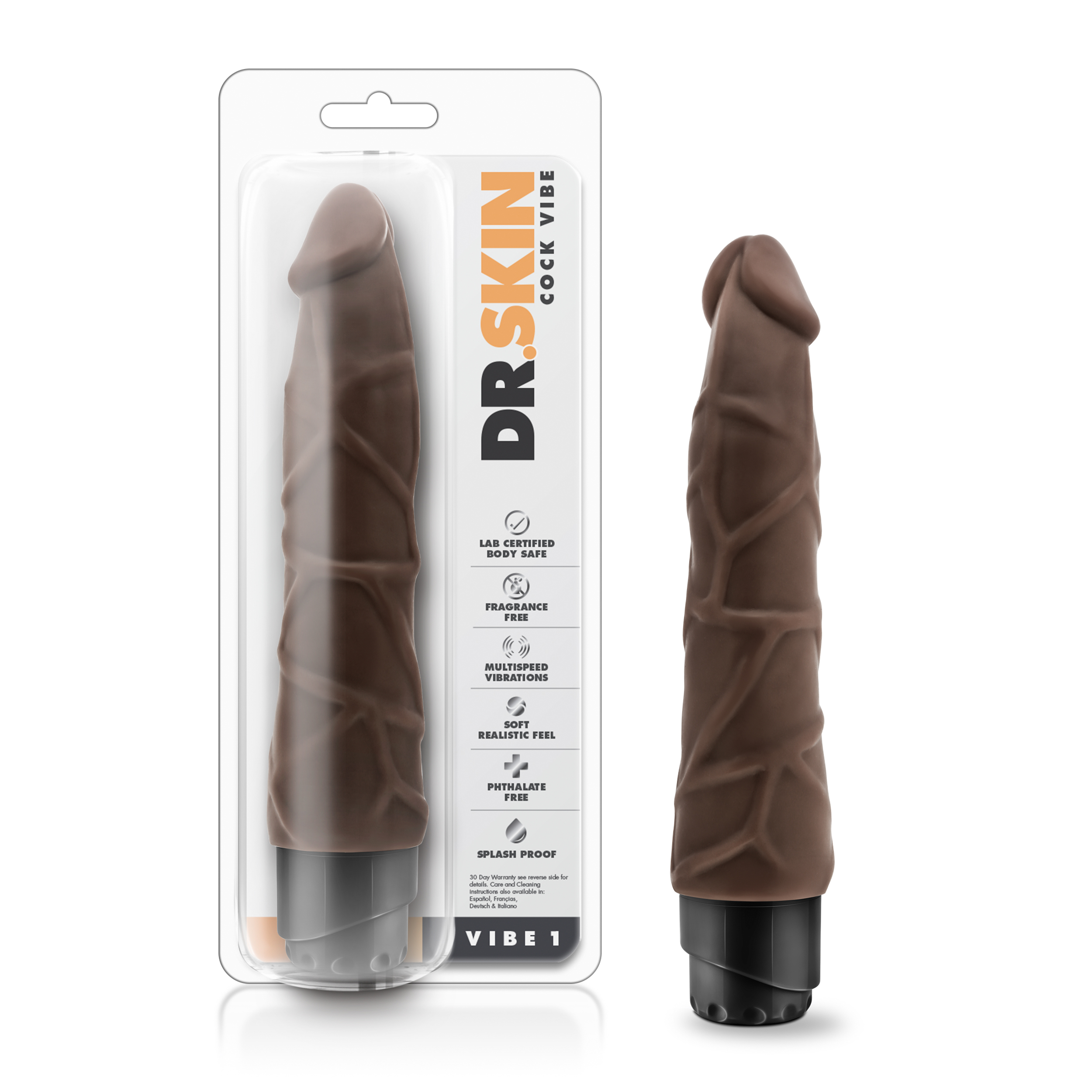 Blush Dr. Skin Cock Vibe 1 Realistic Chocolate 9-Inch Long Vibrating Dildo