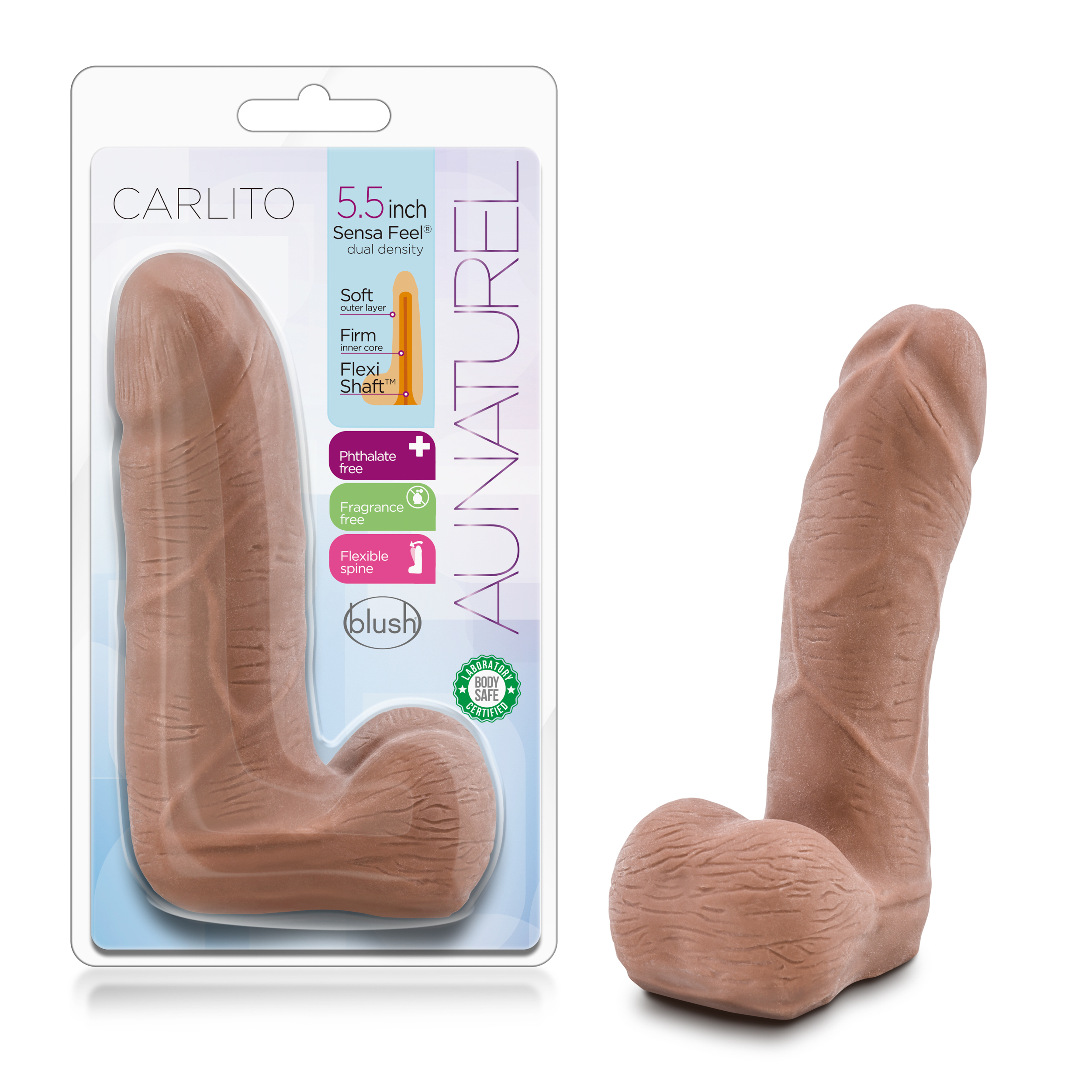 Blush Au Naturel Carlito Realistic Latin 5-Inch Long Dildo With Balls