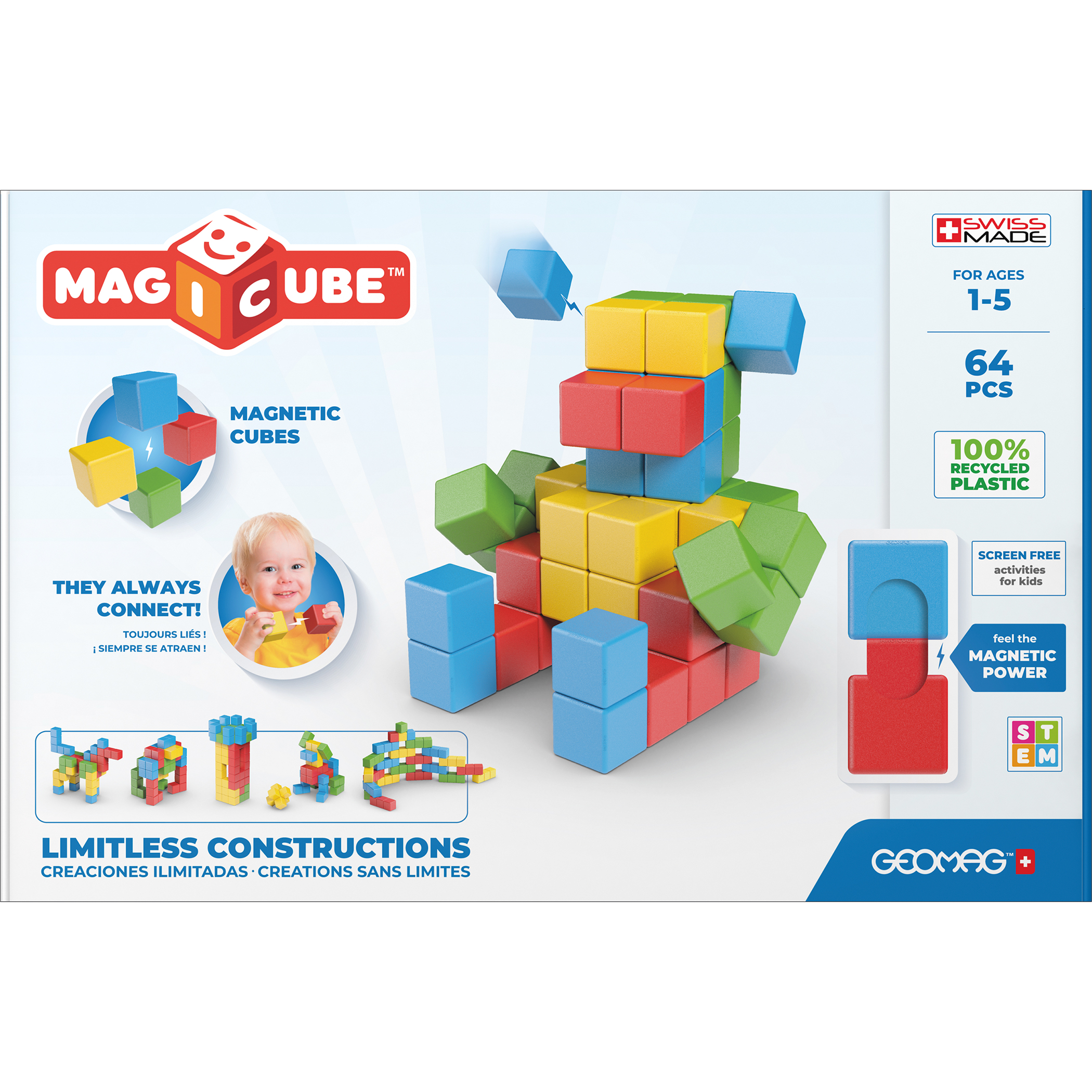 Geomag Magicubes Full Color Try Me Recycled, 64 Pieces