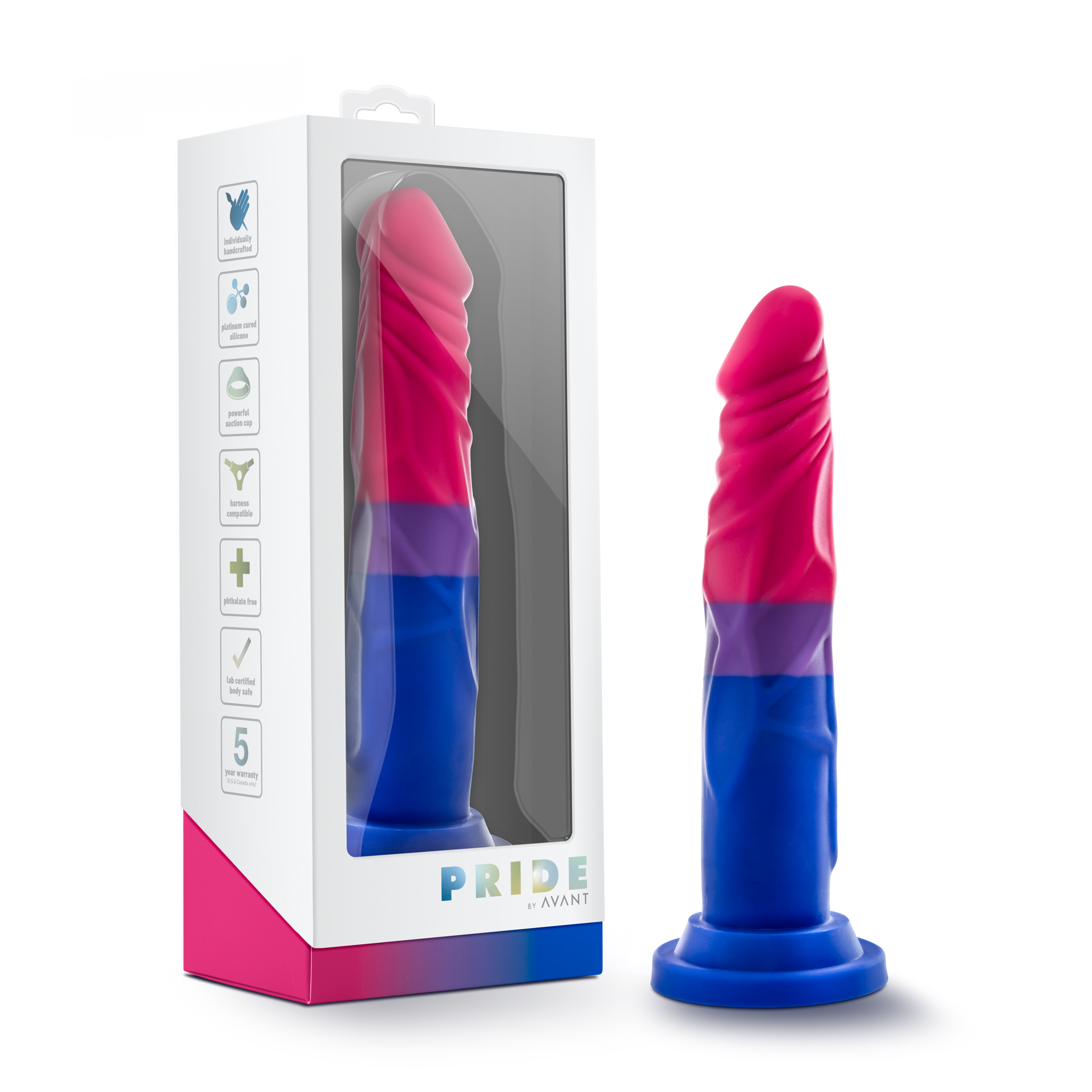 Blush Avant / Pride Love P8: Artisan 7 Inch Dildo with Suction Cup Base - Elegantly Made with Smooth Ultrasilk? Purio? Silicone